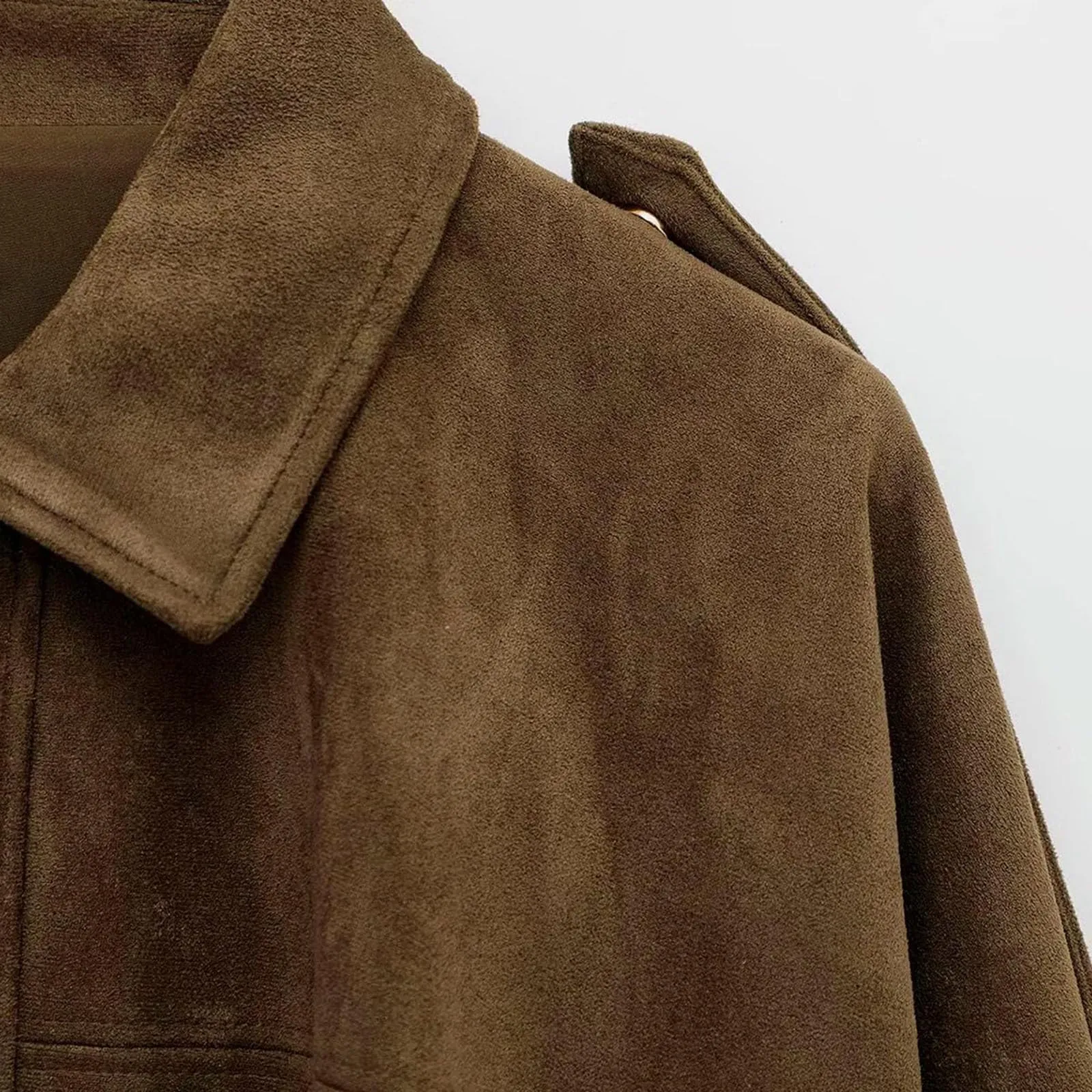 WZMYDBD Giacca Bomber Donna in Finta Pelle Scamosciata con Risvolto e Zip - immagine 2
