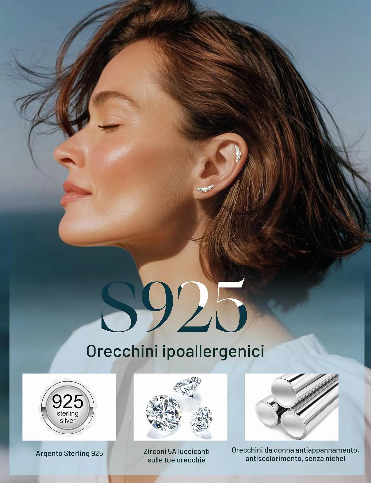 Adramata Orecchini in Argento 925 per Donna, Piercing Helix - immagine 2
