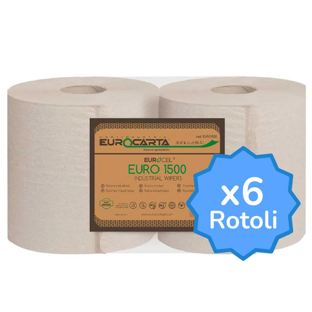 IMBALLAGGI 2000 Rotoloni Asciugatutto Carta Cucina 100% Riciclata, 6 Rotoli x 800 Strappi (4800 Totale), 25x20 cm - immagine 1