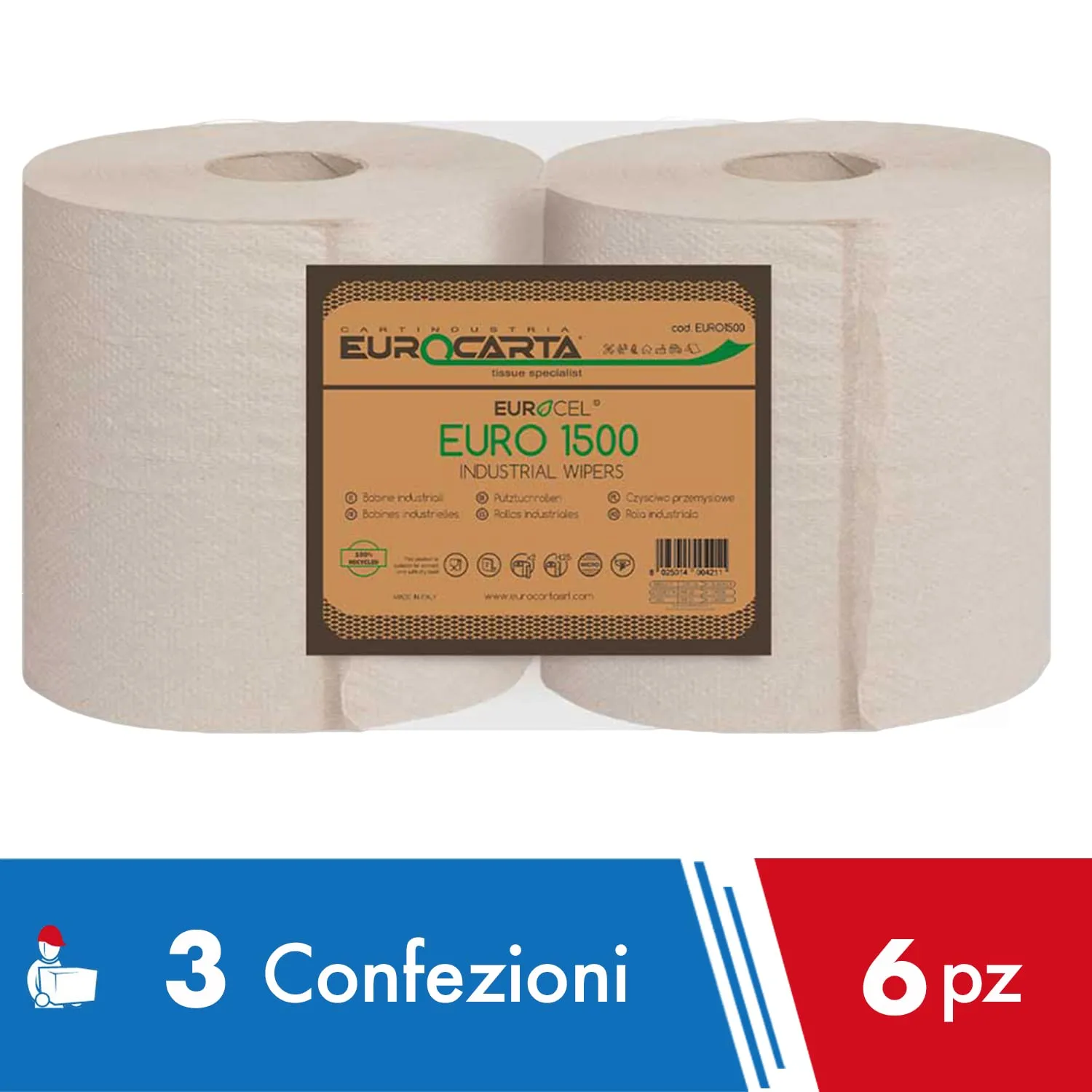 IMBALLAGGI 2000 Rotoloni Asciugatutto Carta Cucina 100% Riciclata, 6 Rotoli x 800 Strappi (4800 Totale), 25x20 cm - immagine 2