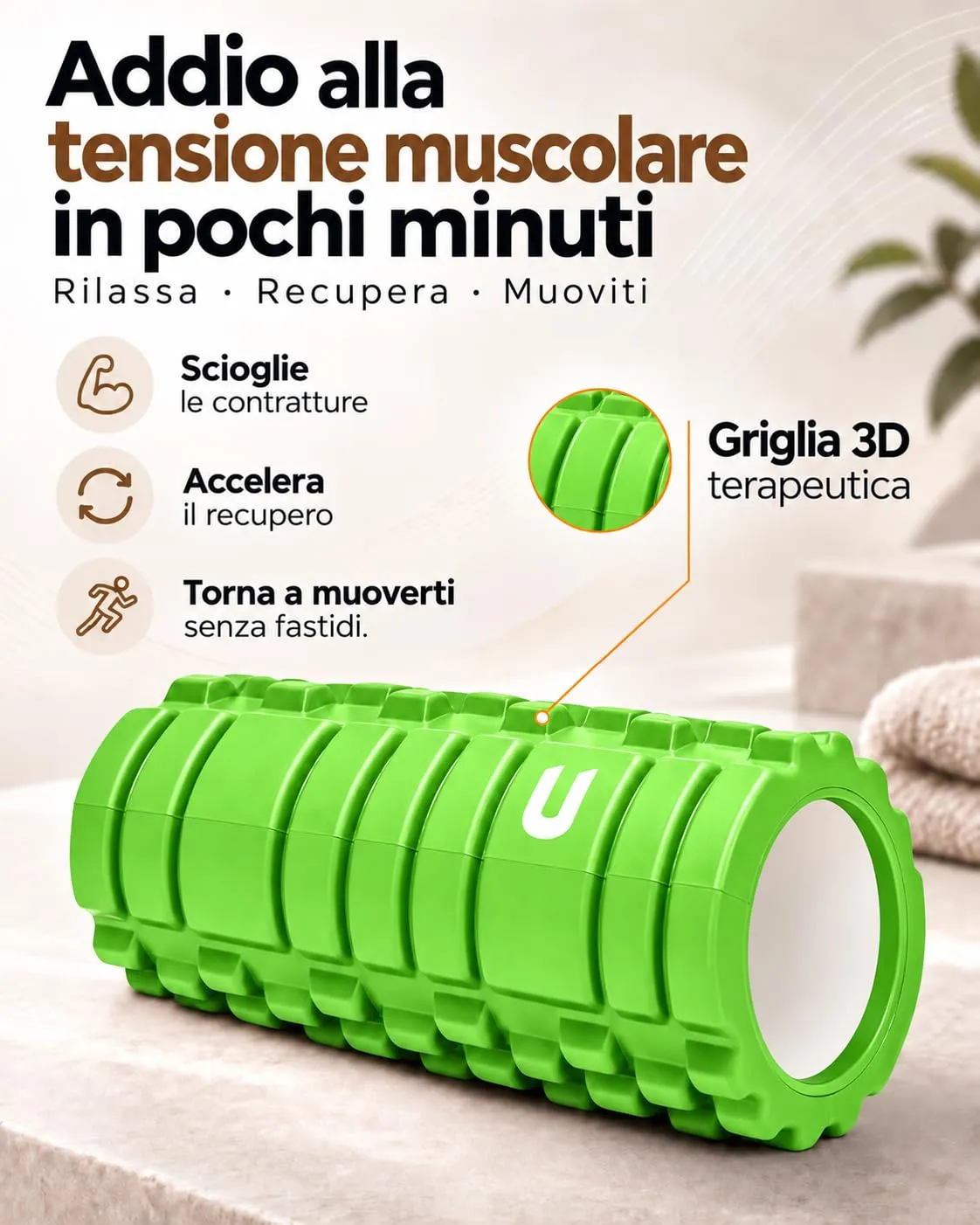 unycos Foam Roller EVA Dura 33x14 cm (Verde) - immagine 2