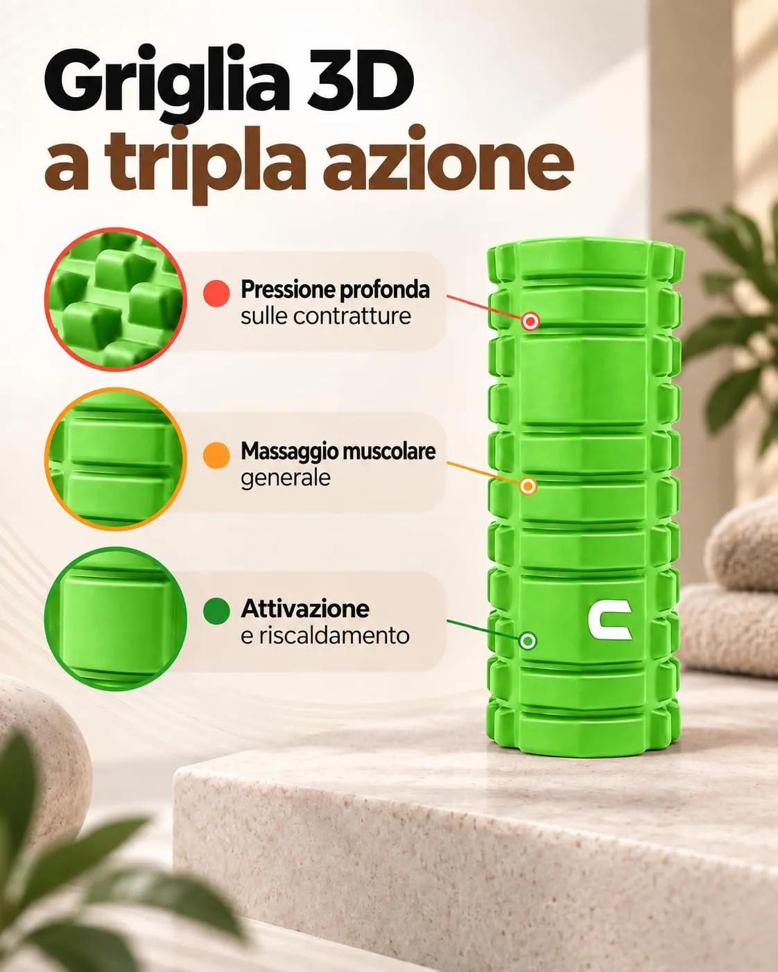 unycos Foam Roller EVA Dura 33x14 cm (Verde) - immagine 3
