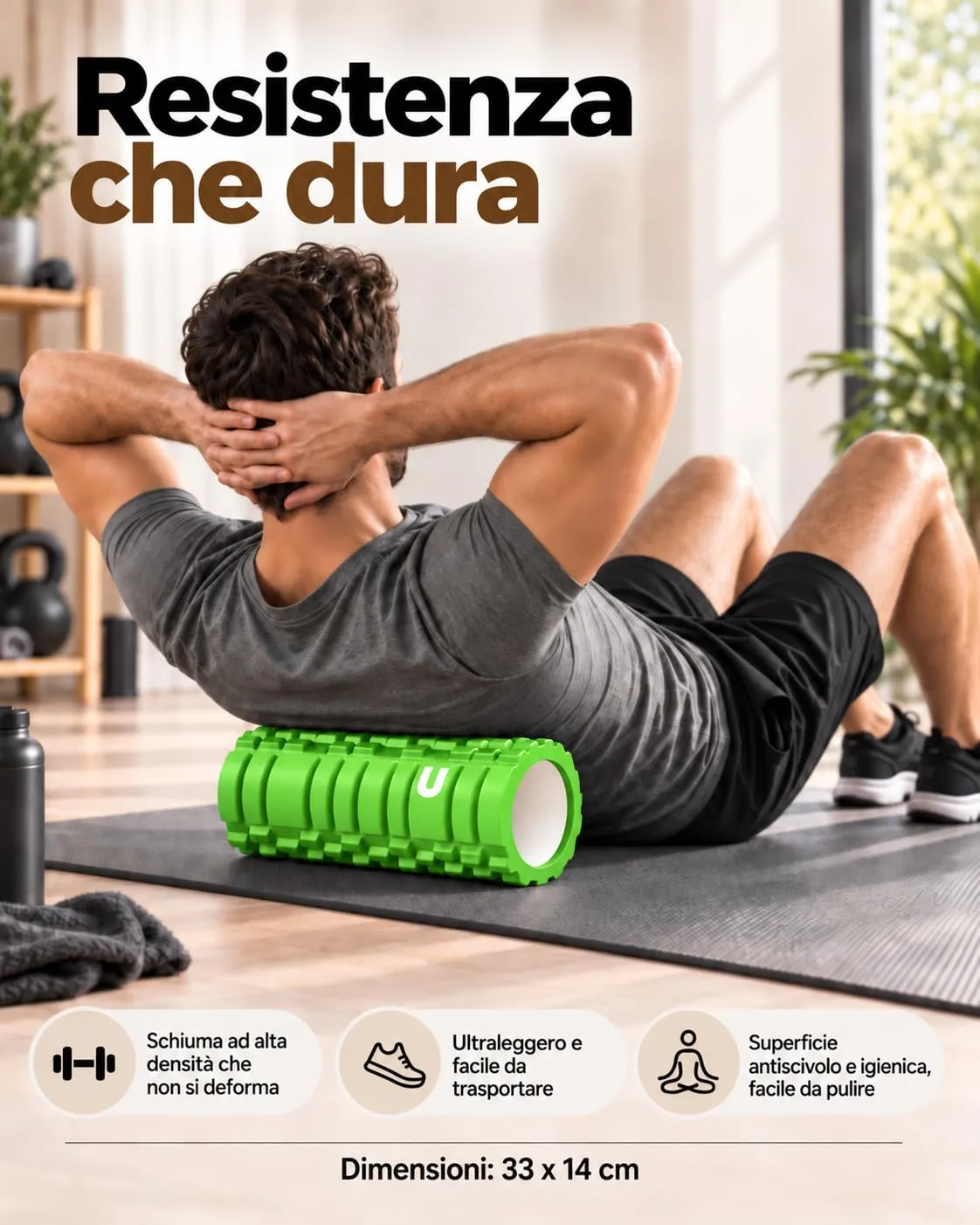 unycos Foam Roller EVA Dura 33x14 cm (Verde) - immagine 6
