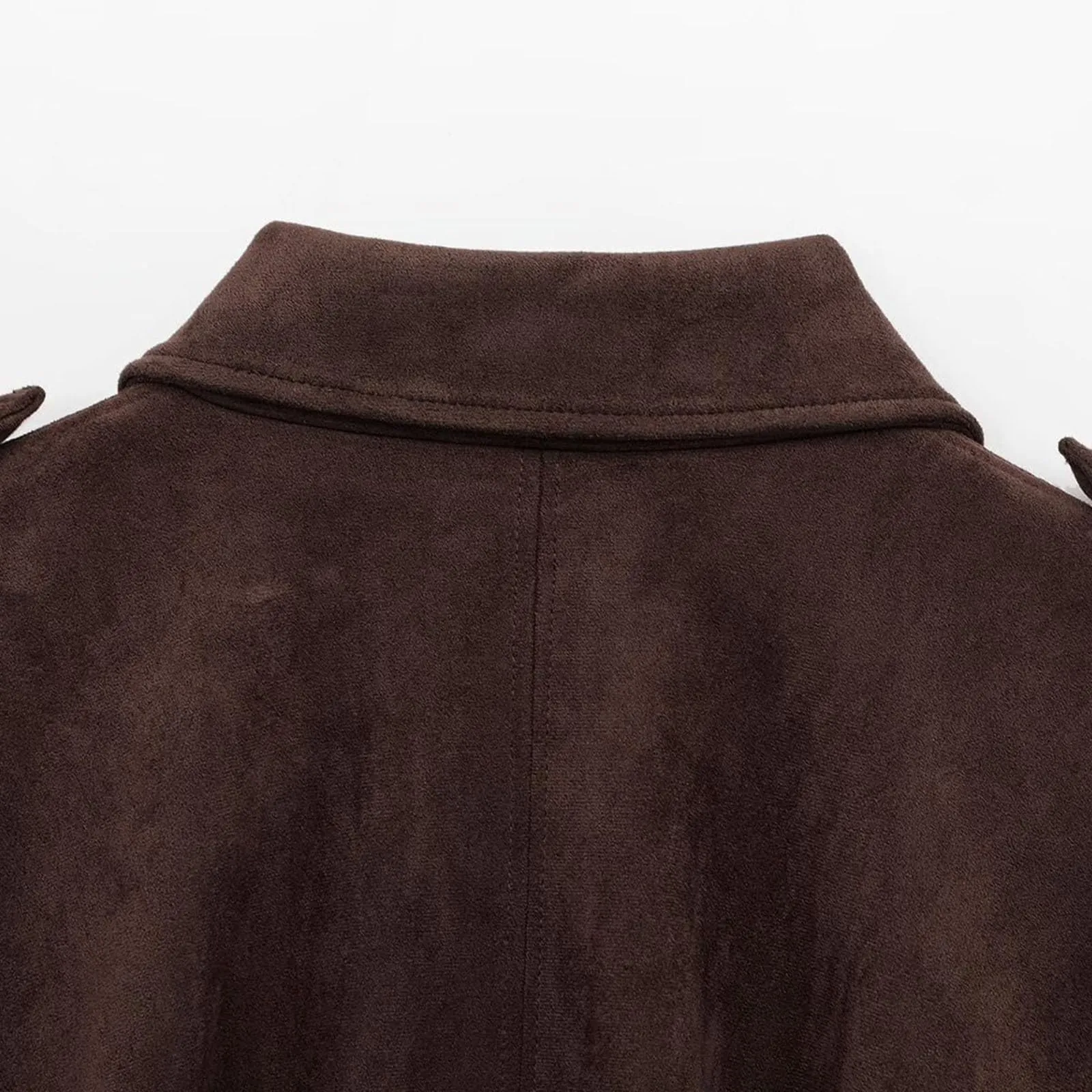 WZMYDBD Giacca Bomber Corta da Donna in Finta Pelle Scamosciata con Risvolto e Zip - immagine 8