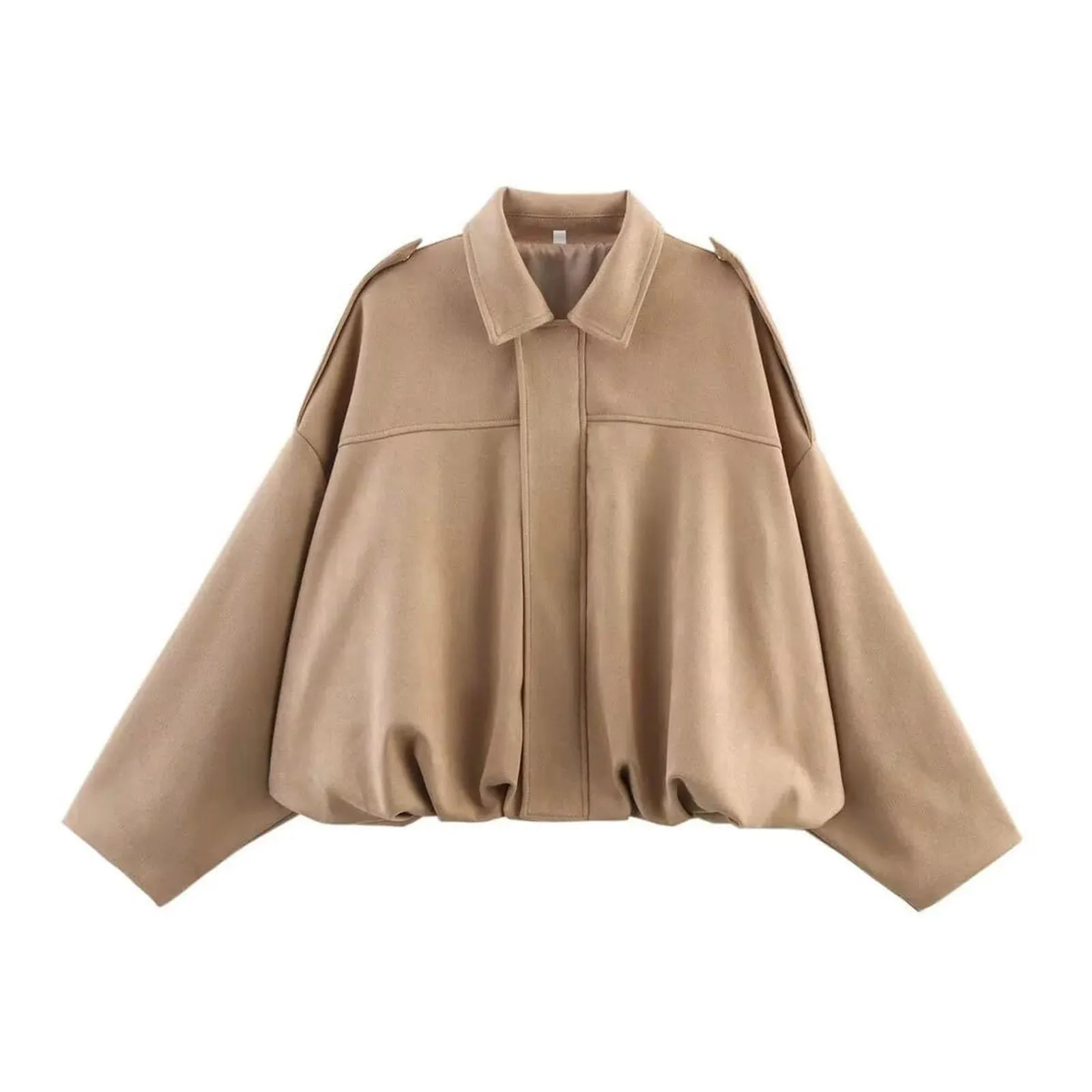 WZMYDBD Giacca Bomber da Donna in Pelle Scamosciata Corta con Cerniera Nascosta, Oversize - immagine 2