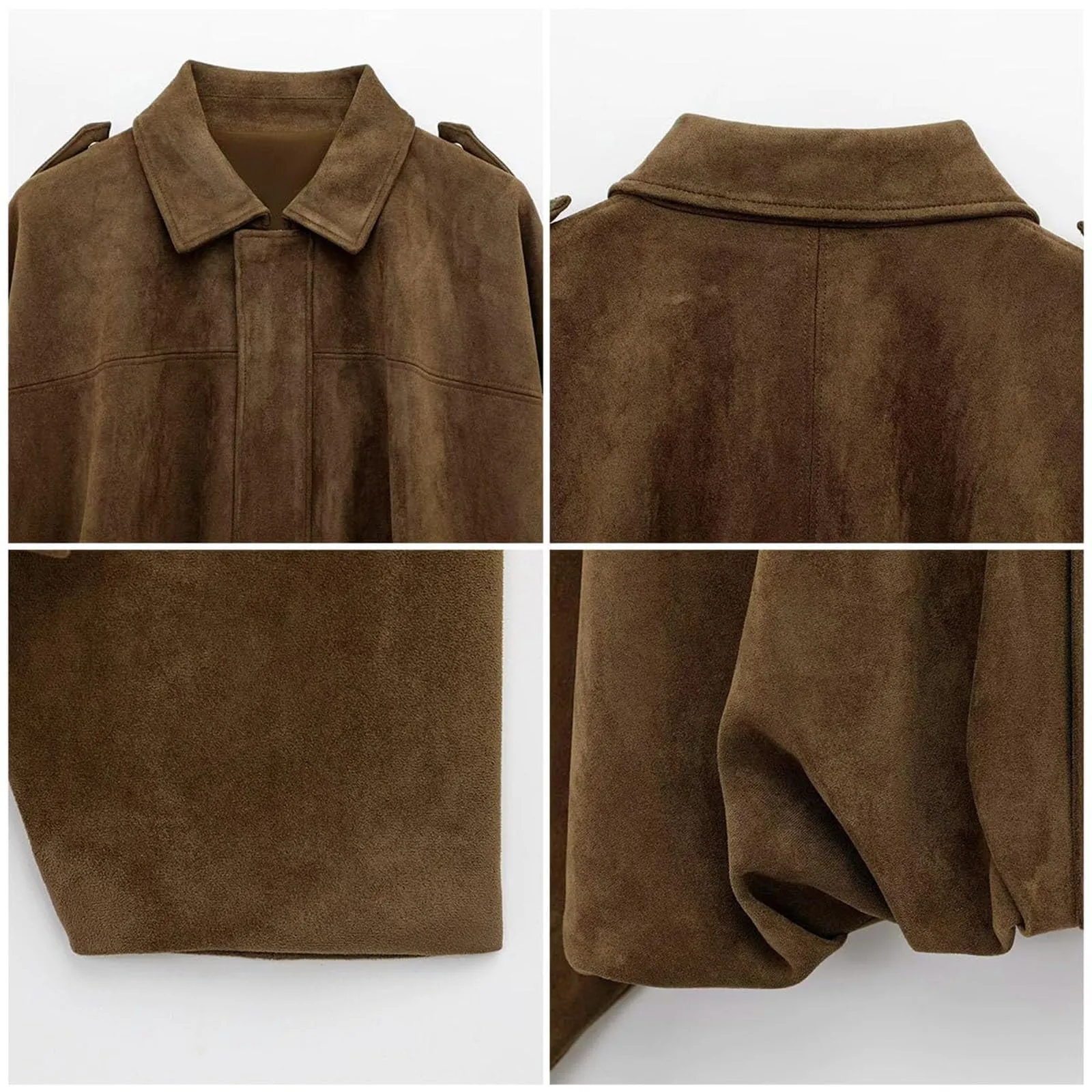 WZMYDBD Giacca Bomber Donna in Pelle Scamosciata con Risvolto e Zip - immagine 5
