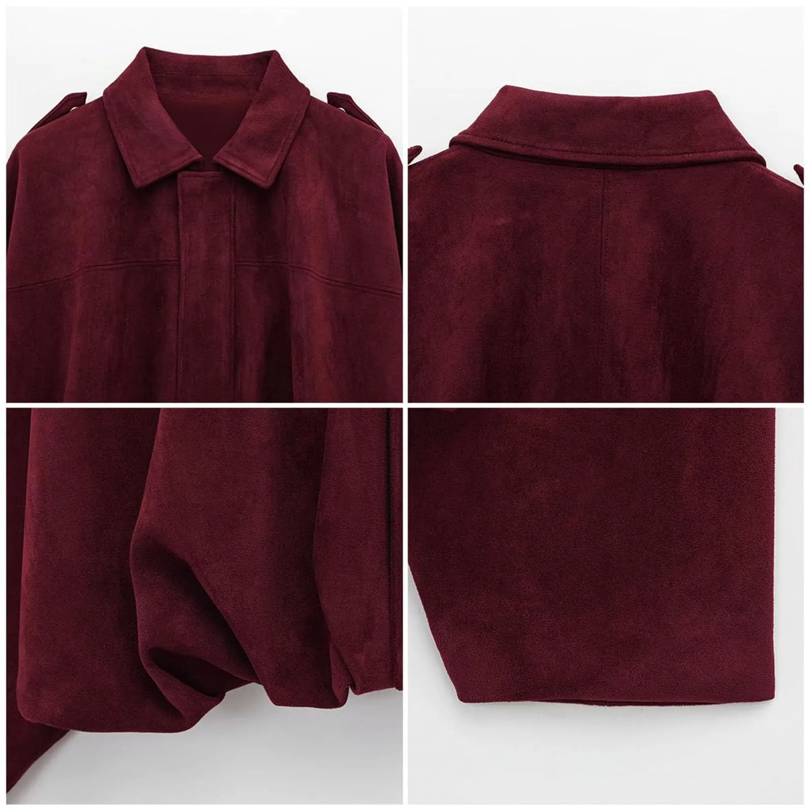 WZMYDBD Giacca Bomber Donna in Pelle Scamosciata con Risvolto e Zip - immagine 5