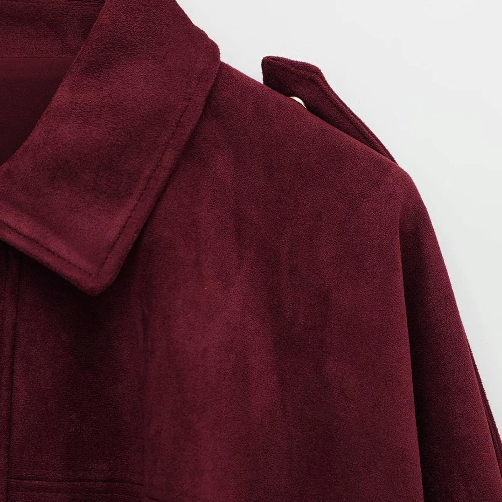 WZMYDBD Giacca Bomber Donna in Pelle Scamosciata con Risvolto e Zip - immagine 7