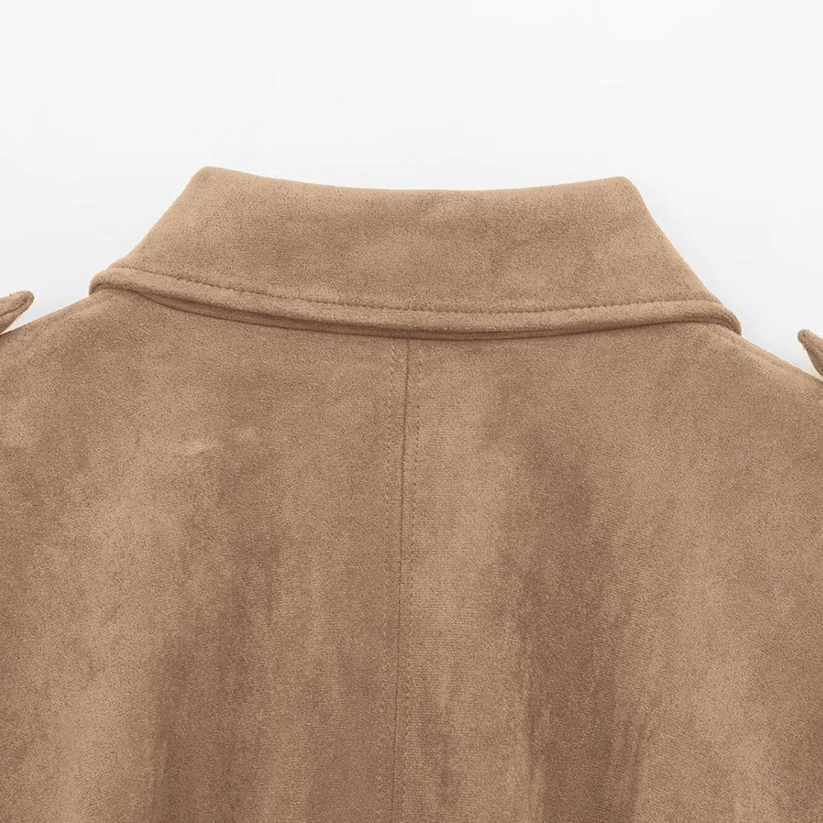 WZMYDBD Giacca Bomber Donna in Finta Pelle Scamosciata con Risvolto e Zip - immagine 5