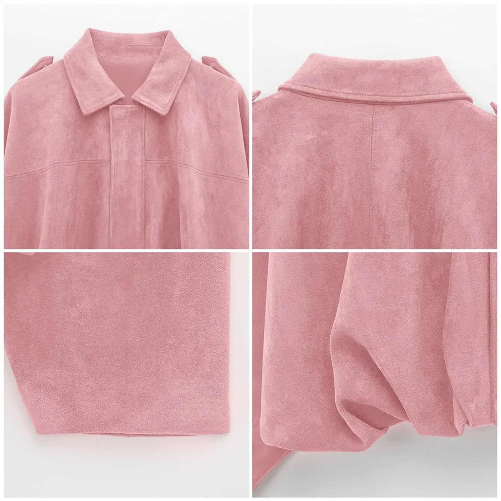 WZMYDBD Giacca Bomber Donna in Pelle Scamosciata con Risvolto e Zip - immagine 6