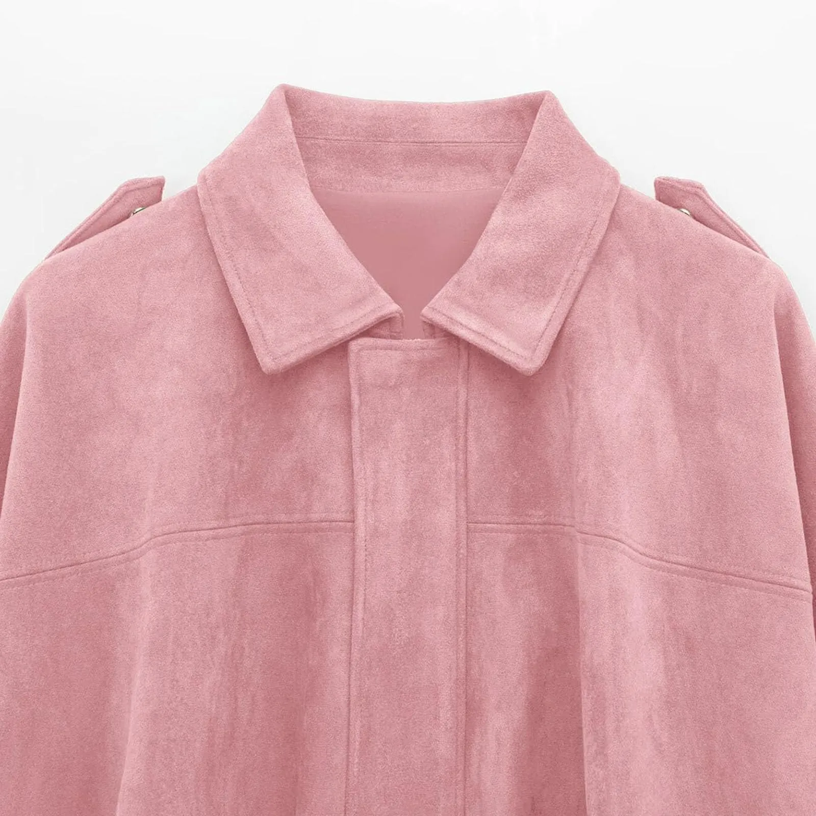 WZMYDBD Giacca Bomber Donna in Pelle Scamosciata con Risvolto e Zip - immagine 7