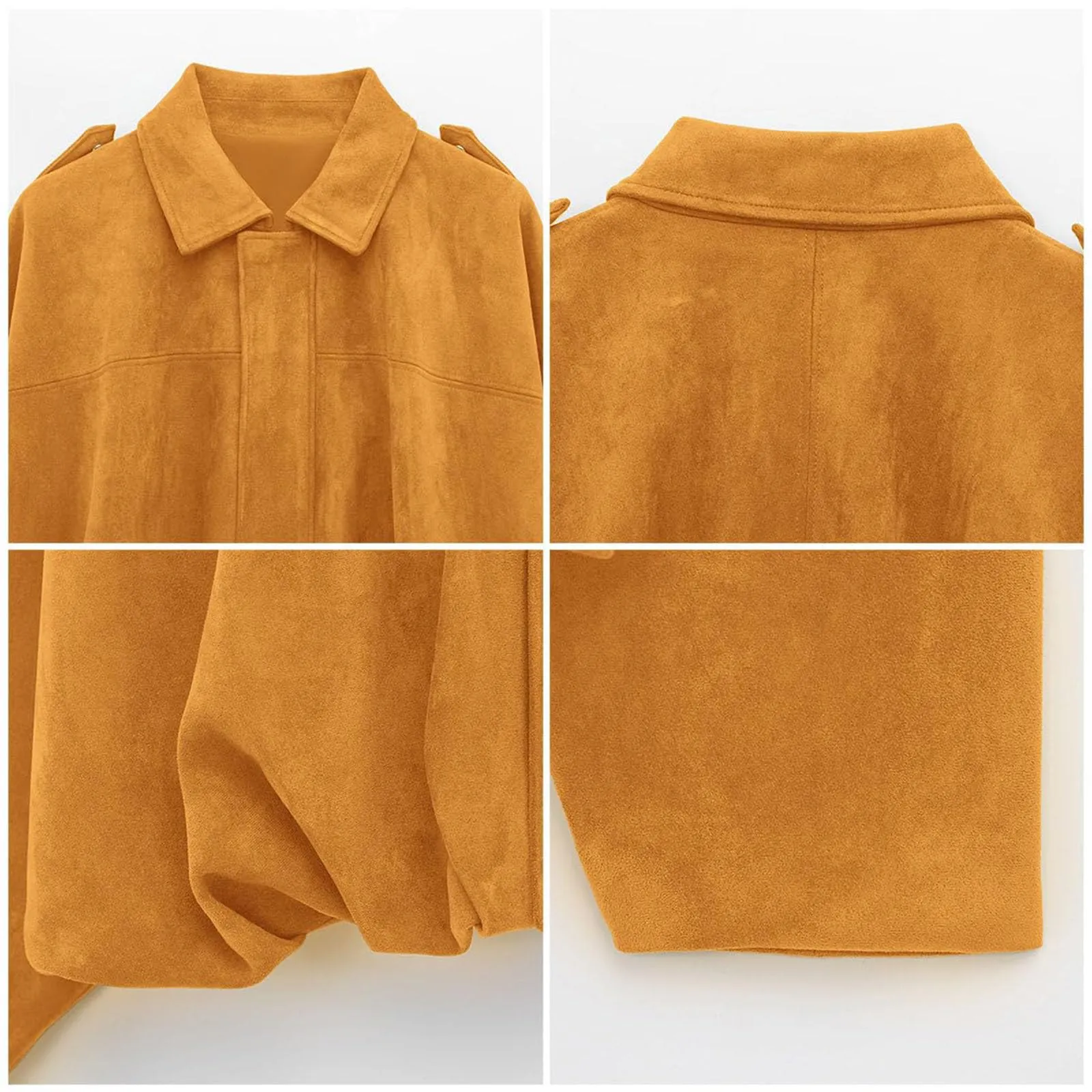 WZMYDBD Giacca Bomber in Pelle Scamosciata da Donna, Corta, Oversize, Giallo - immagine 6