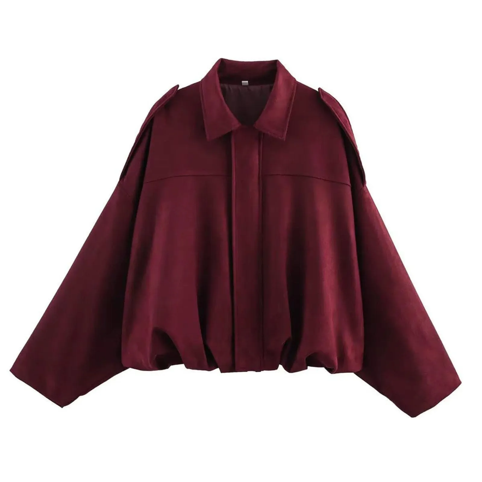 WZMYDBD Giacca Bomber Donna in Pelle Scamosciata con Risvolto e Zip - immagine 3