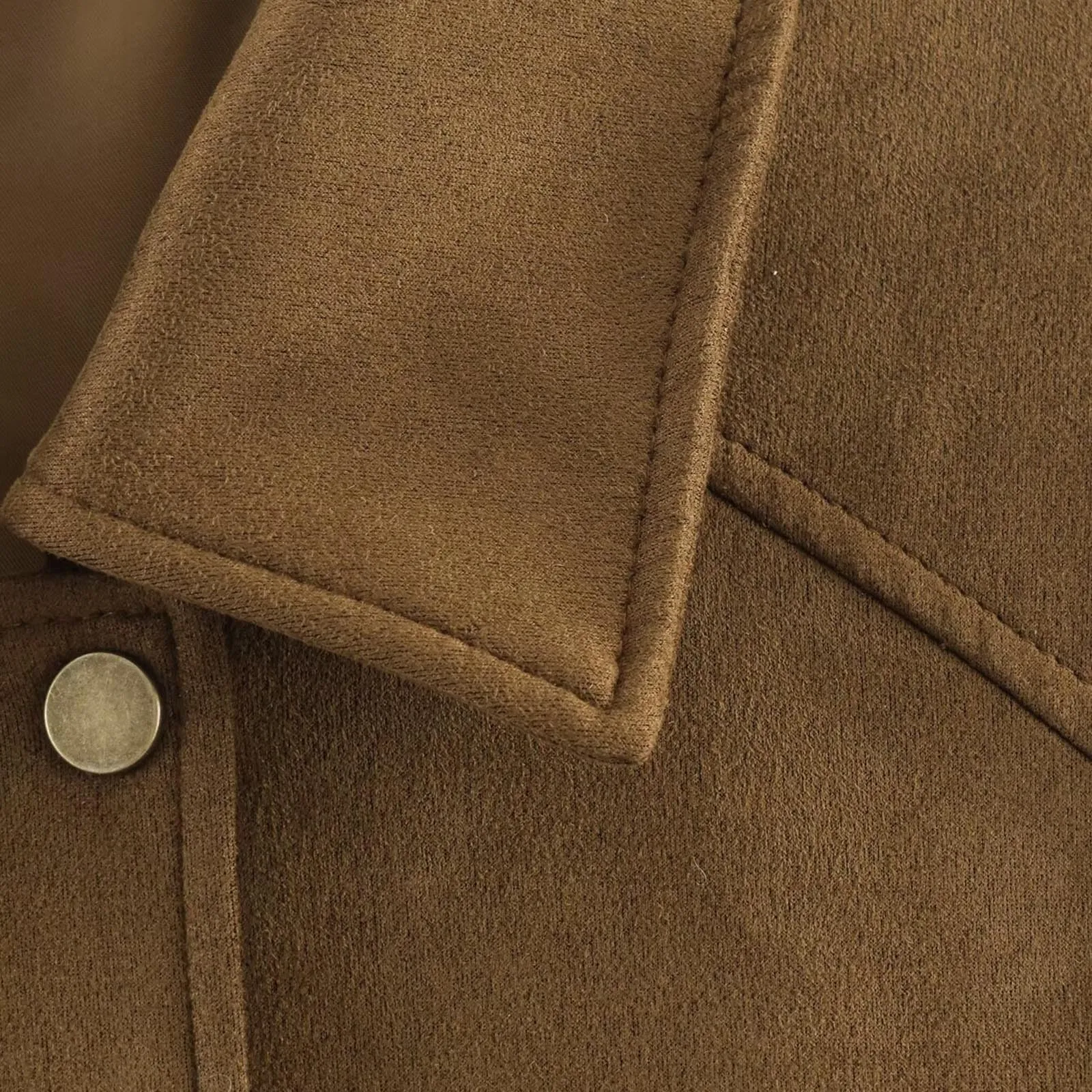 WZMYDBD Giacca Bomber Corta da Donna in Finta Pelle Scamosciata con Risvolto e Zip - immagine 5