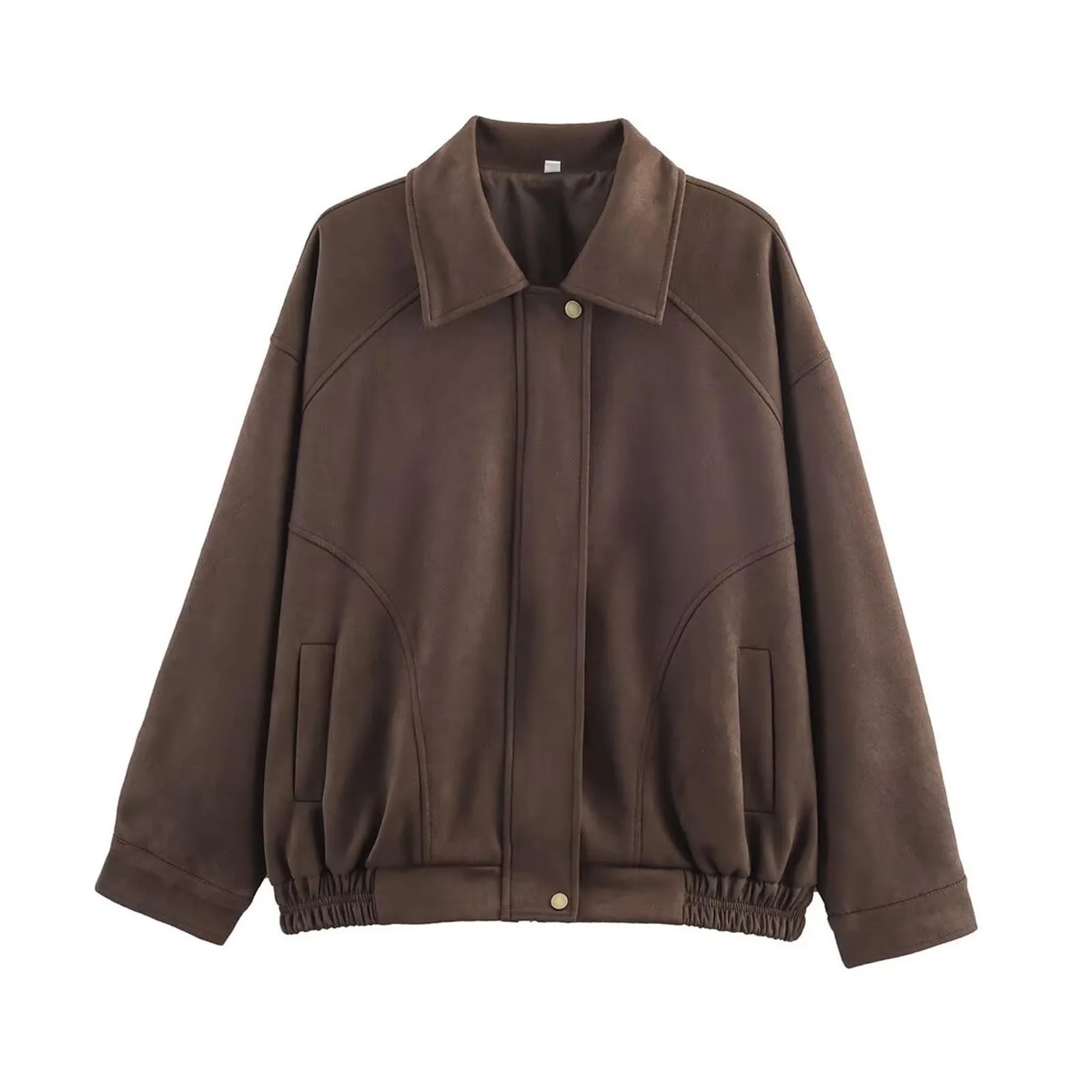 WZMYDBD Giacca Bomber Donna in Pelle Scamosciata con Risvolto e Zip - immagine 2