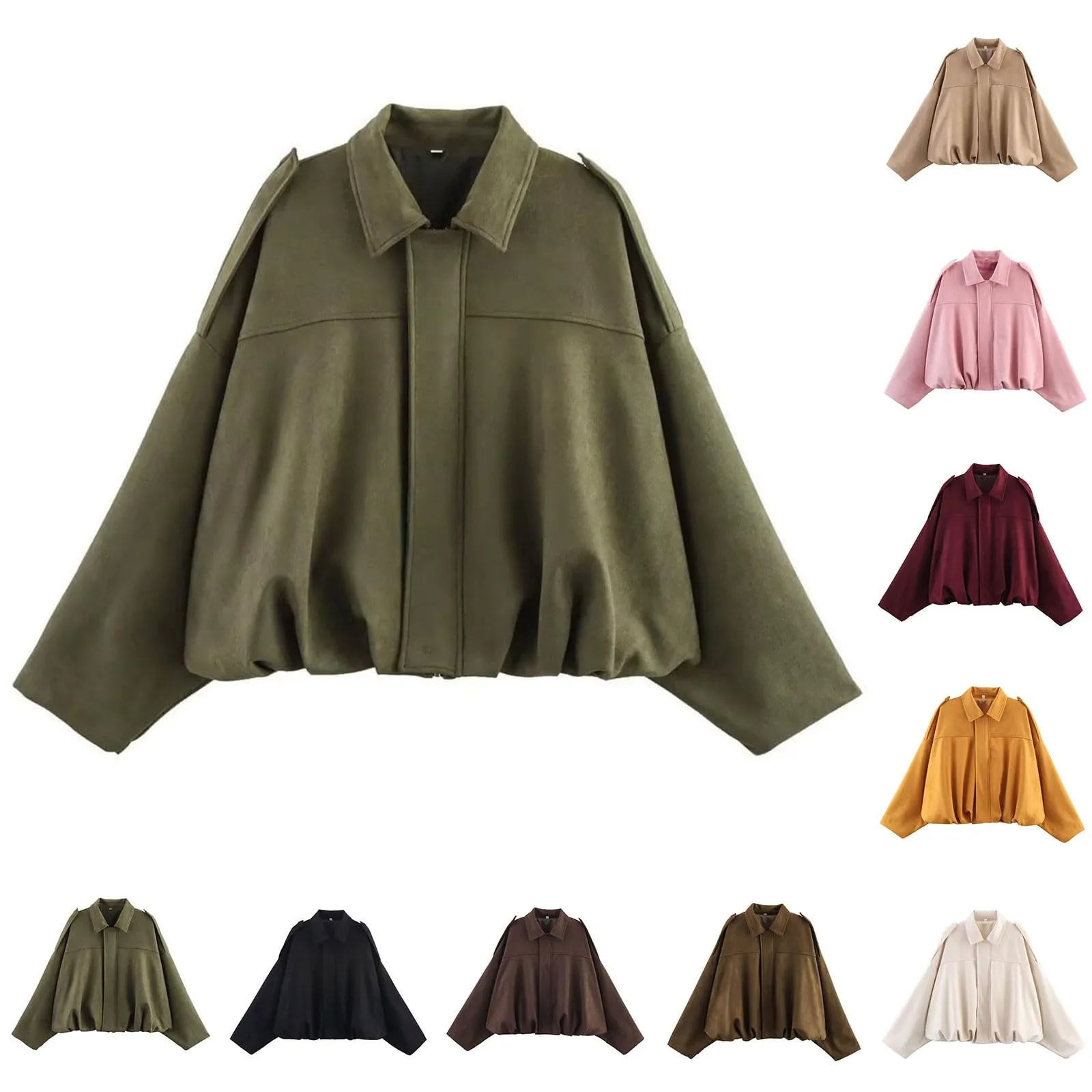 WZMYDBD Giacca Bomber in Pelle Scamosciata da Donna, Corta, Oversize - immagine 1
