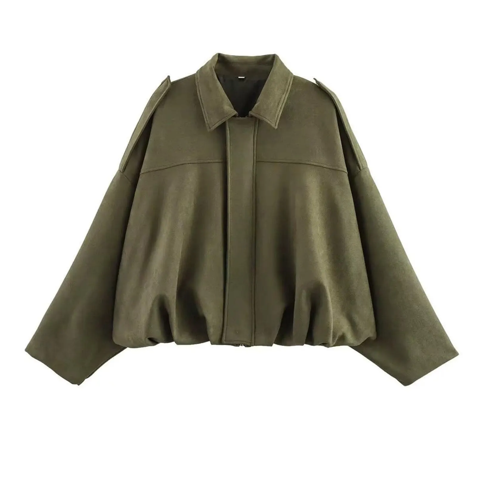 WZMYDBD Giacca Bomber Donna in Pelle Scamosciata con Risvolto e Zip - immagine 4
