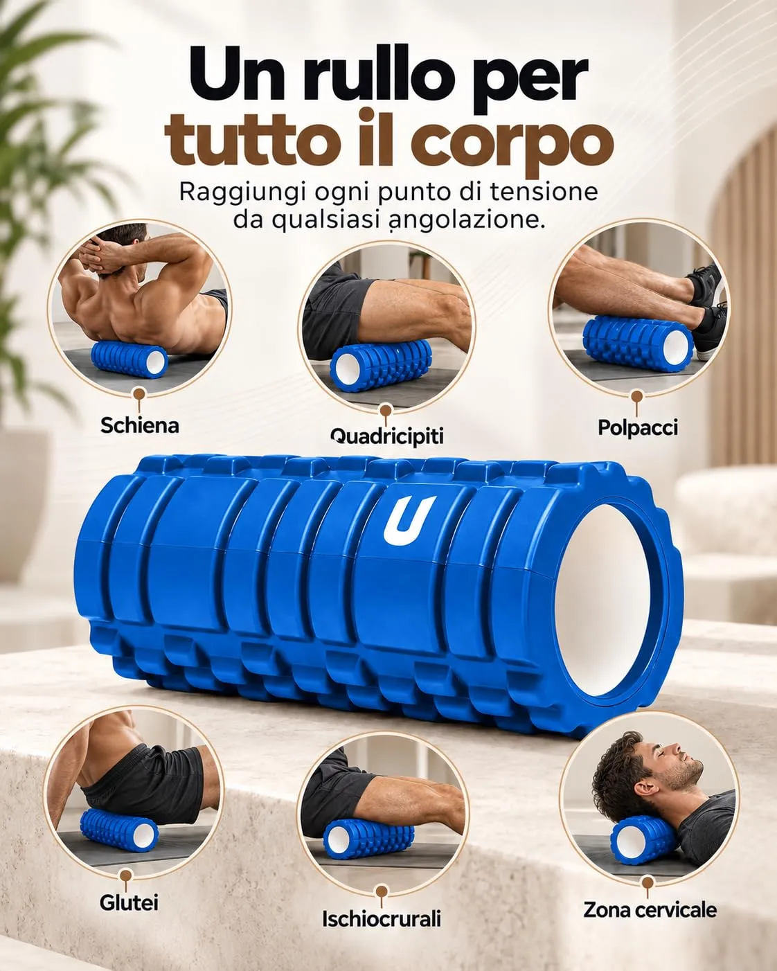 unycos Foam Roller, EVA Dura 33x14 cm, Blu - immagine 4