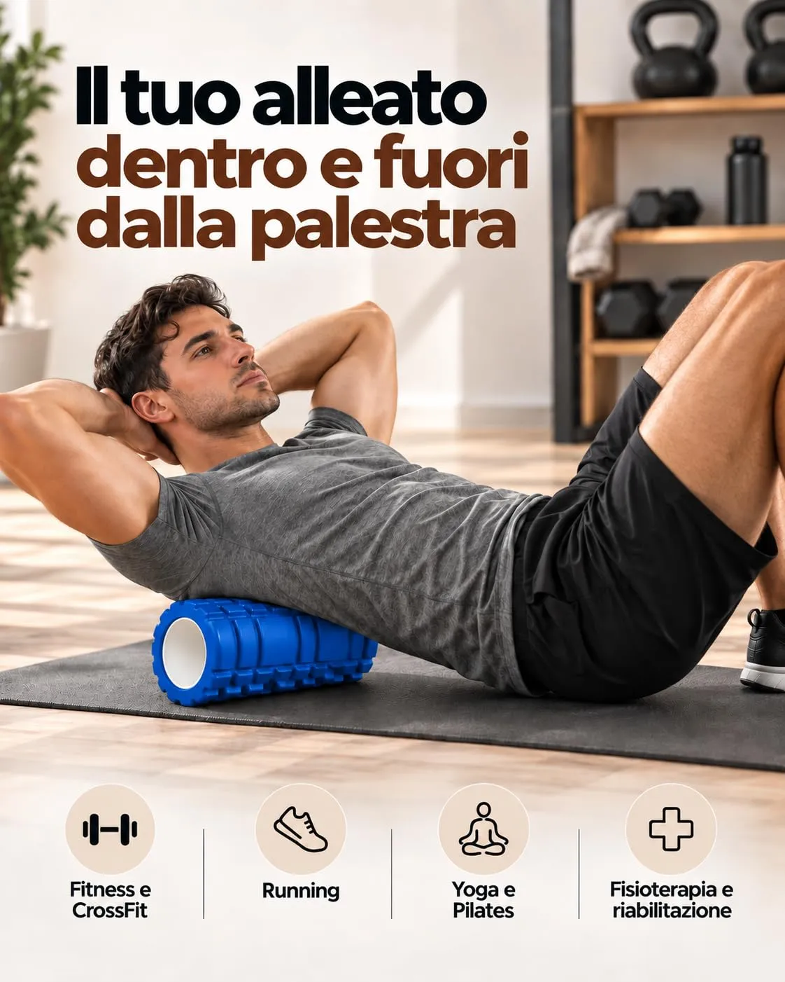 unycos Foam Roller, EVA Dura 33x14 cm, Blu - immagine 5
