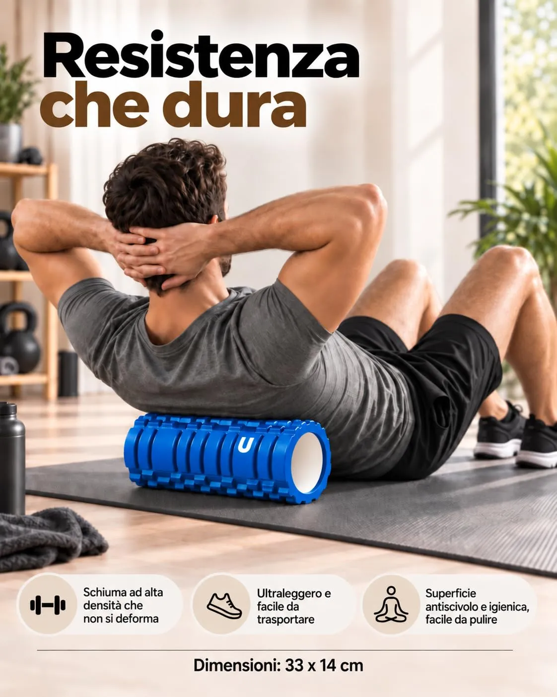 unycos Foam Roller, EVA Dura 33x14 cm, Blu - immagine 6