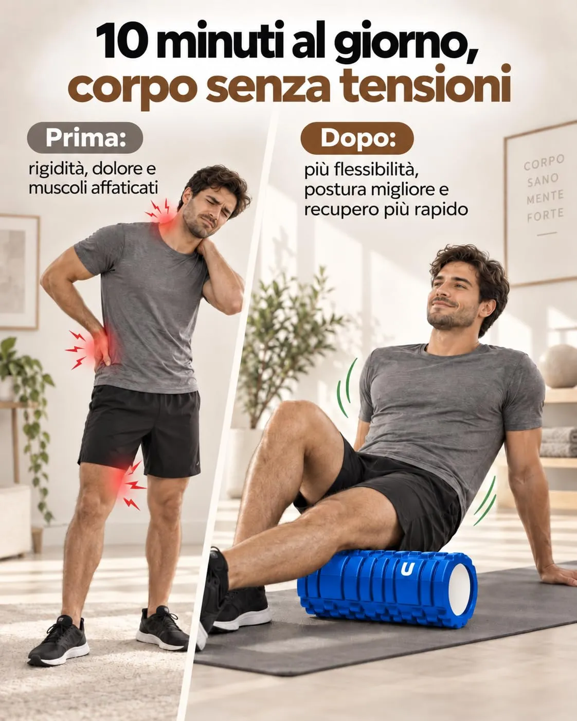 unycos Foam Roller, EVA Dura 33x14 cm, Blu - immagine 7