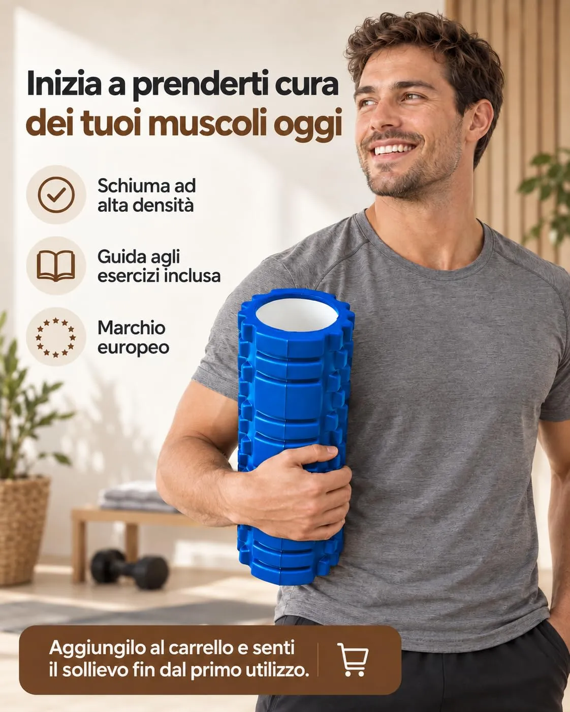 unycos Foam Roller, EVA Dura 33x14 cm, Blu - immagine 8