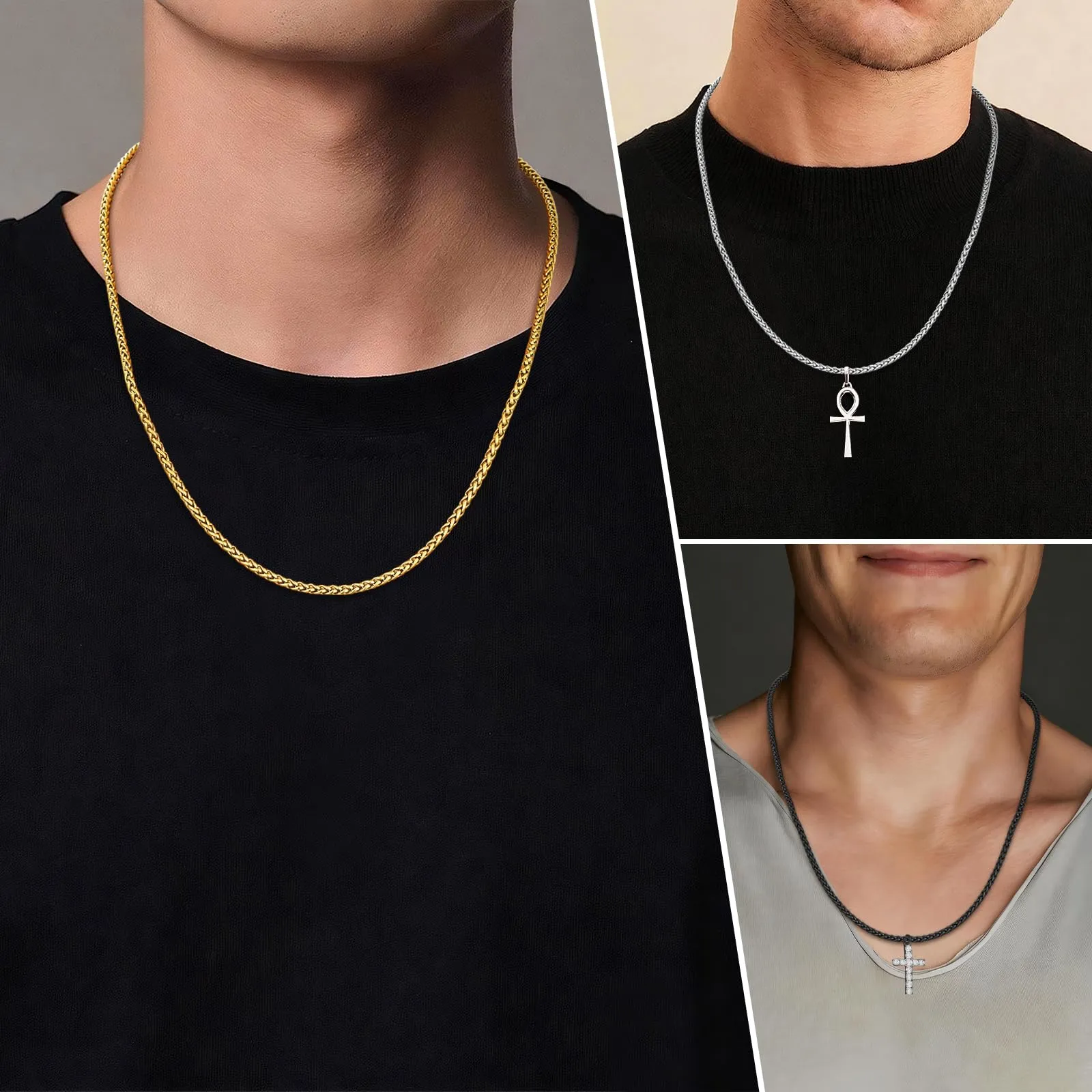 Esmoly Men's Cuban Chain Necklace, Stainless Steel (Gold, 2mm/18 inches) - immagine 3