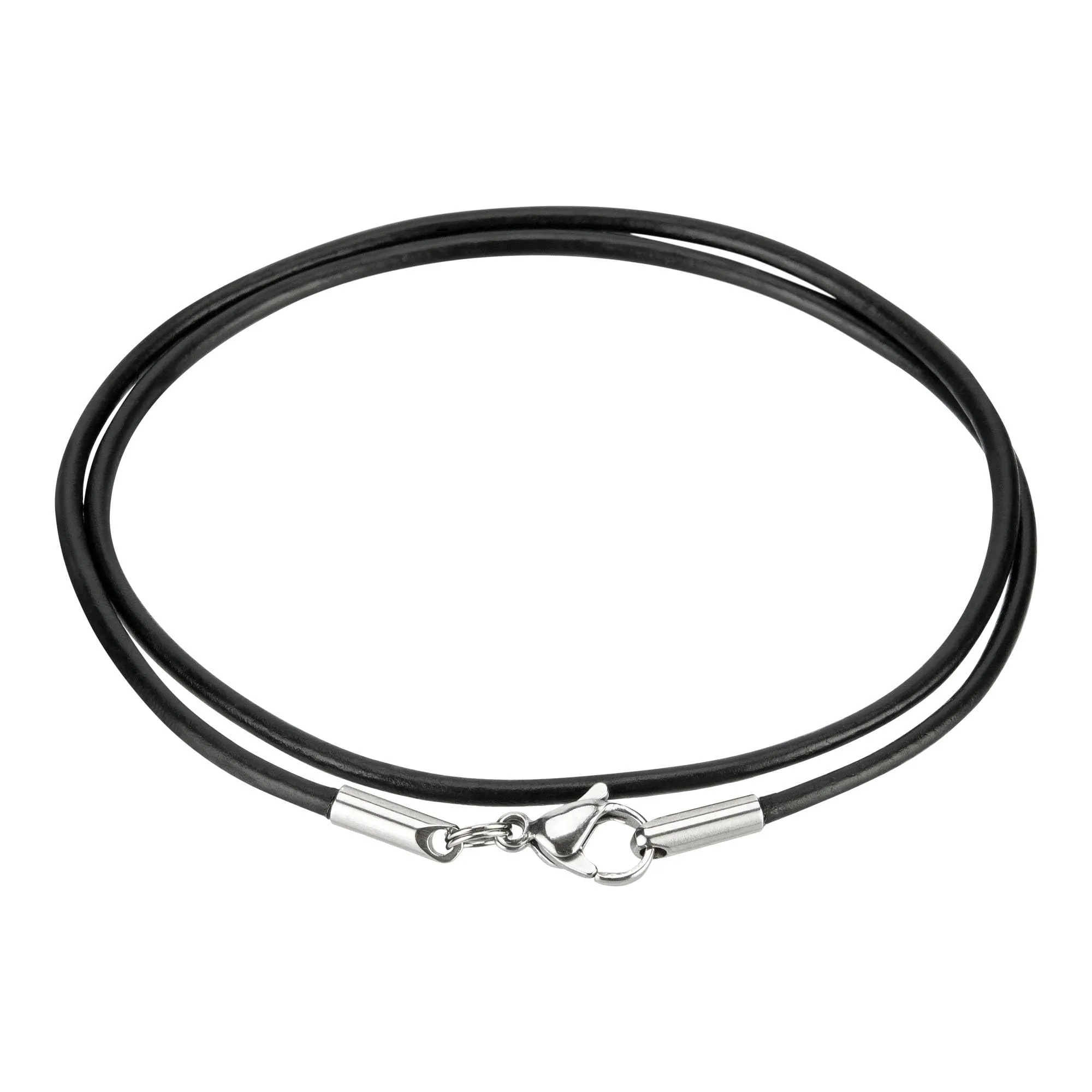 Auroris Collana in vera pelle nera 2 mm con chiusura a moschettone in acciaio inox, 42 cm - immagine 3