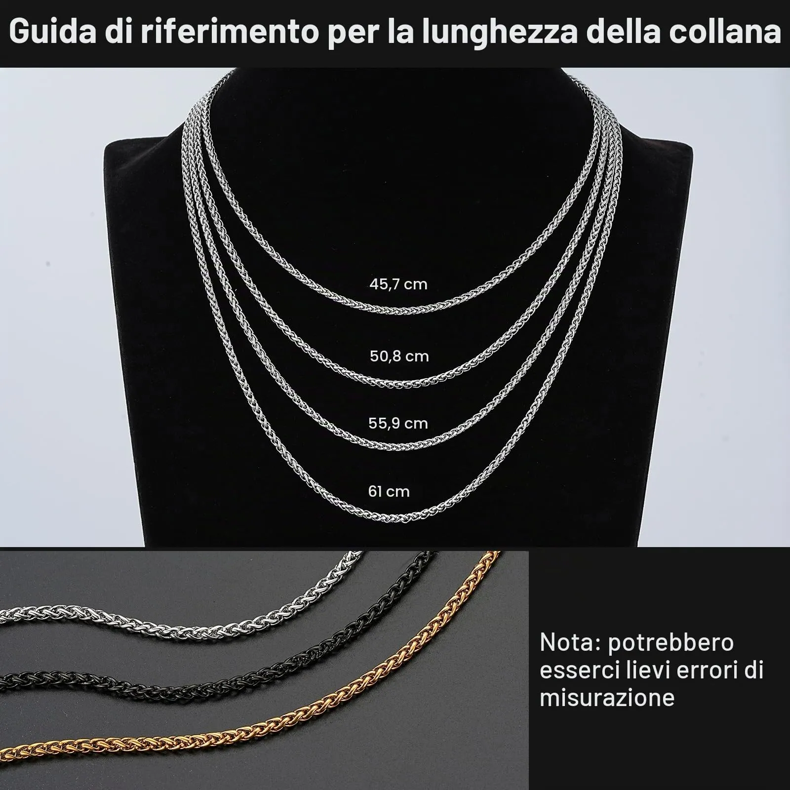 Esmoly Cuban Chain Necklace for Men, Stainless Steel (Silver, 3mm/16inches) - immagine 5