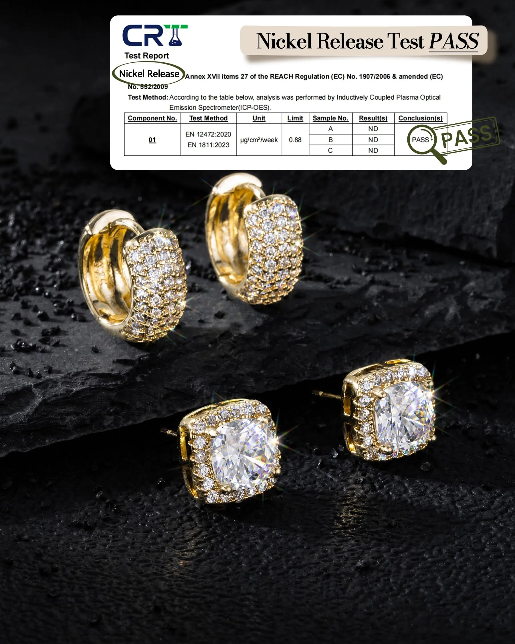 HANLI Orecchini a Cerchio Uomo Oro Placcato 14K con Zirconi Cubici, 2 Paia - immagine 3