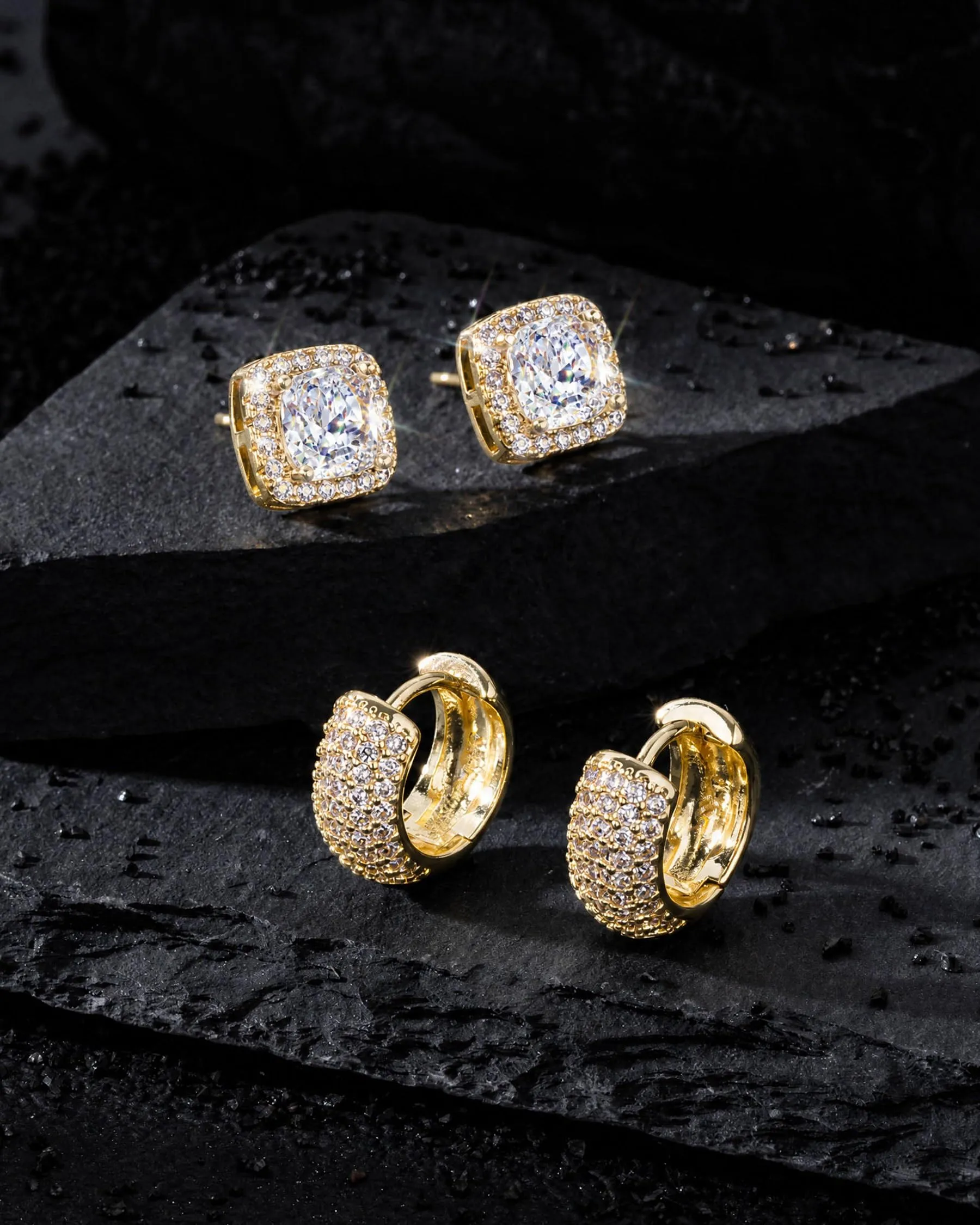 HANLI Orecchini a Cerchio Uomo Oro Placcato 14K con Zirconi Cubici, 2 Paia - immagine 5