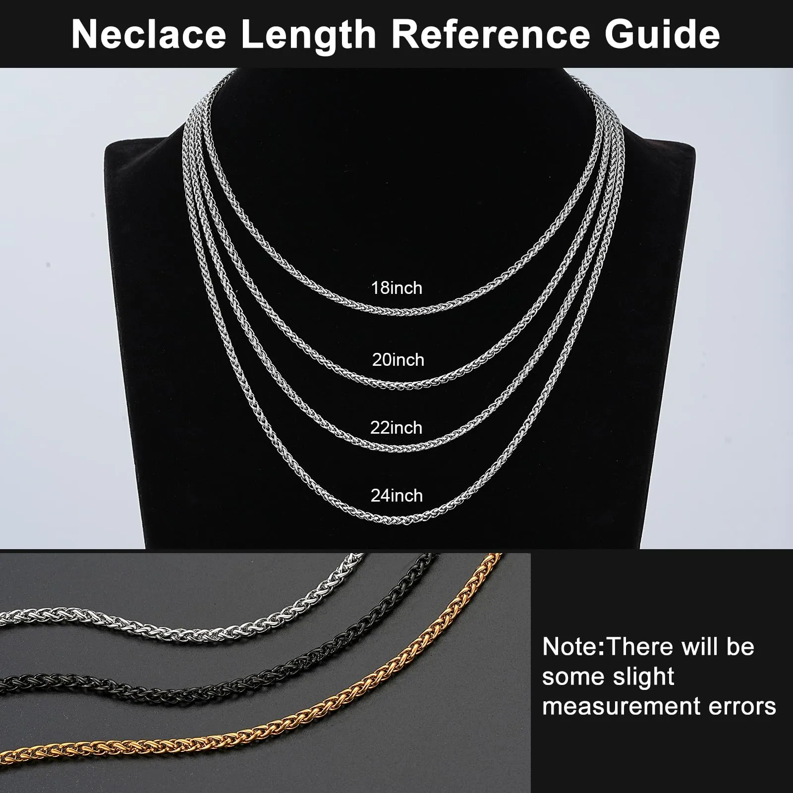 Esmoly Men's Cuban Chain Necklace in Stainless Steel (Silver, 3mm/18inches) - immagine 5