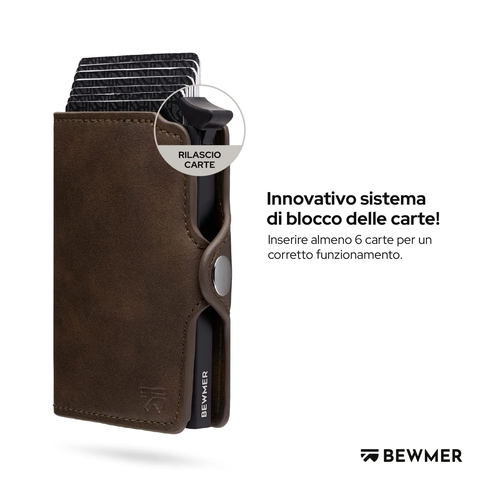 BEWMER Porta Carte di Credito 1 ZIP Schermato con RFID Protection e Fermasoldi in Carbon Fiber - Marrone - immagine 2