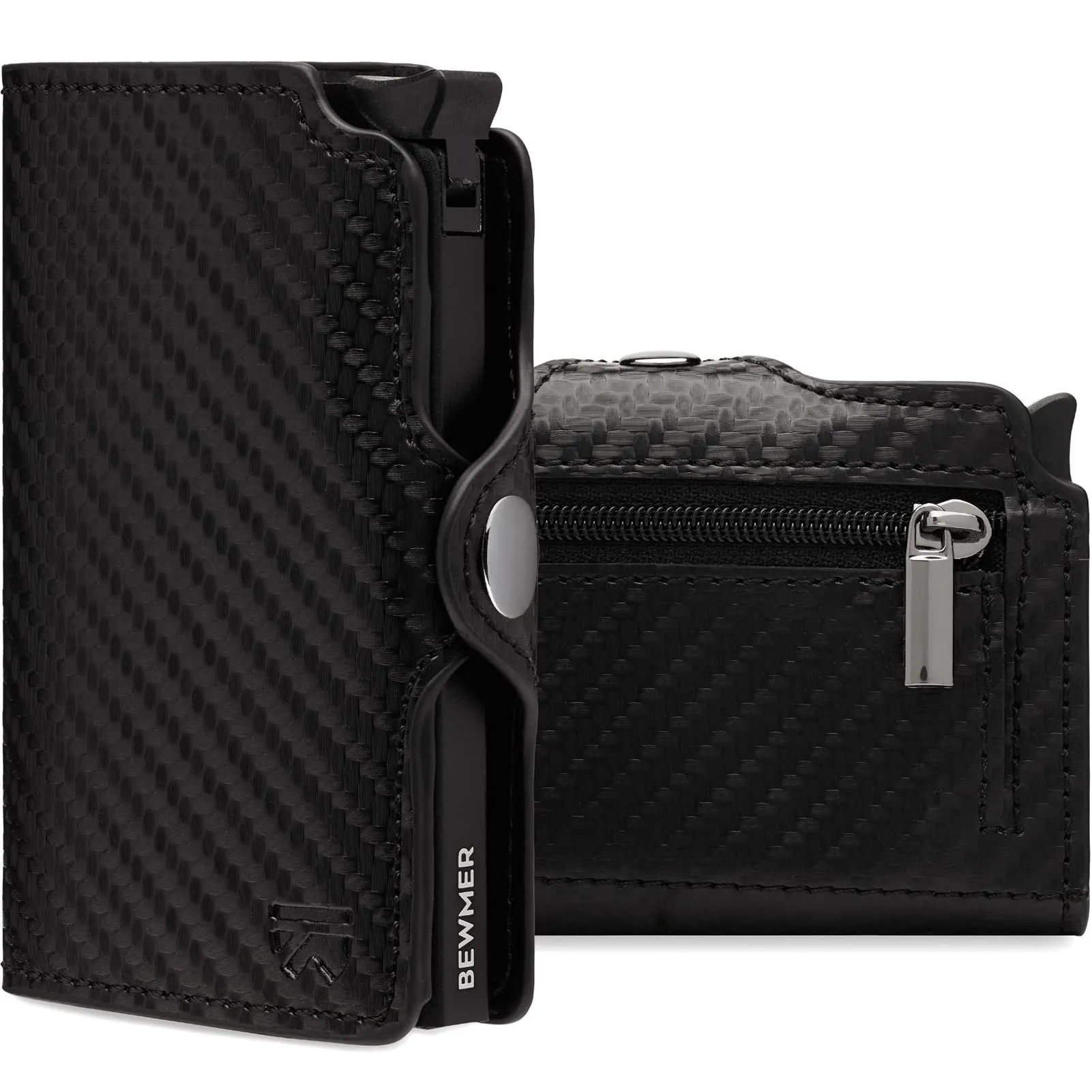 BEWMER Portafoglio Slim con Zip, Porta Carte di Credito e Documenti con Protezione RFID e Fermasoldi in Carbon Fiber, Nero Carbon - immagine 1