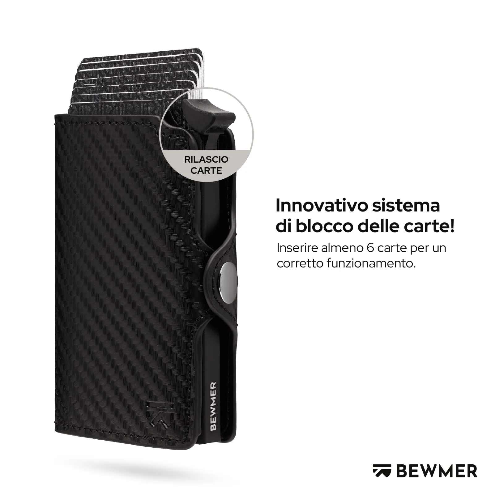 BEWMER Portafoglio Slim con Zip, Porta Carte di Credito e Documenti con Protezione RFID e Fermasoldi in Carbon Fiber, Nero Carbon - immagine 2