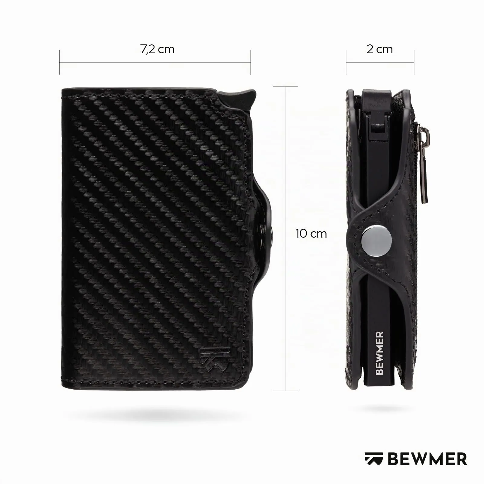 BEWMER Portafoglio Slim con Zip, Porta Carte di Credito e Documenti con Protezione RFID e Fermasoldi in Carbon Fiber, Nero Carbon - immagine 5
