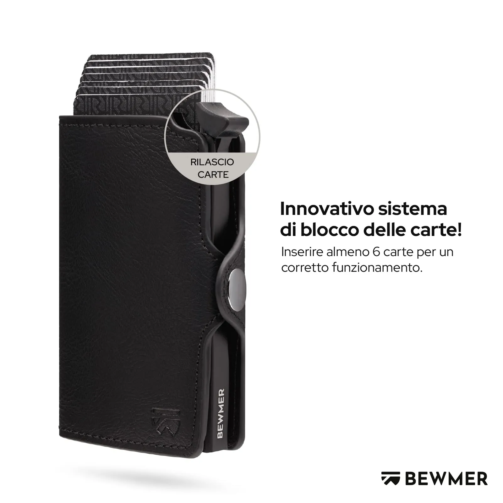 BEWMER Portafoglio Slim con Protezione RFID e Fermasoldi in Carbon Fiber, Nero Senza Zip - immagine 2
