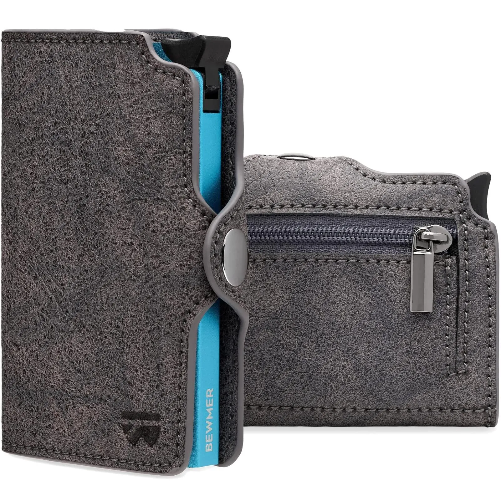 BEWMER Porta Carte di Credito 1 ZIP Schermato con RFID Protection e Fermasoldi in Carbon Fiber - Grigio - immagine 1