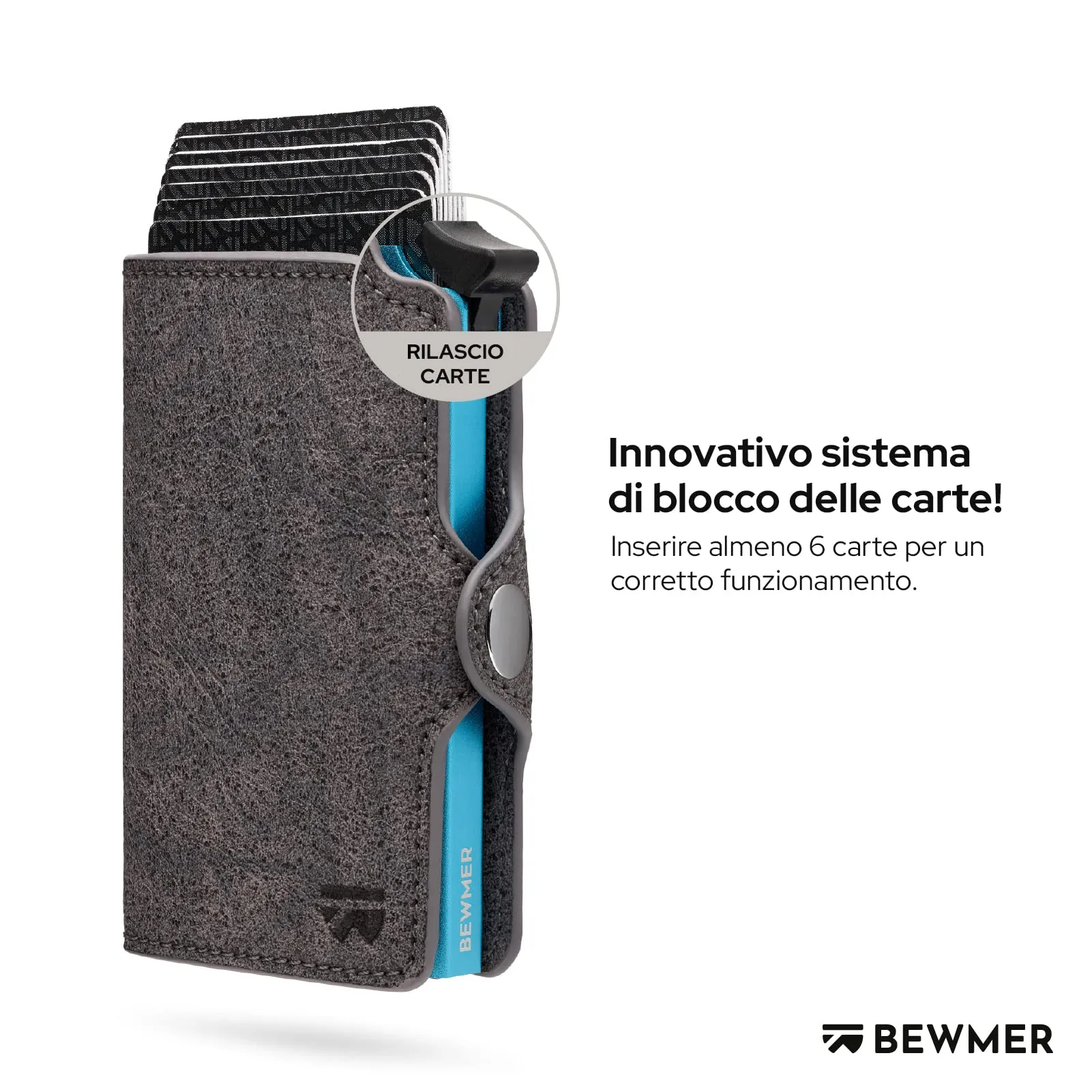 BEWMER Porta Carte di Credito 1 ZIP Schermato con RFID Protection e Fermasoldi in Carbon Fiber - Grigio - immagine 2