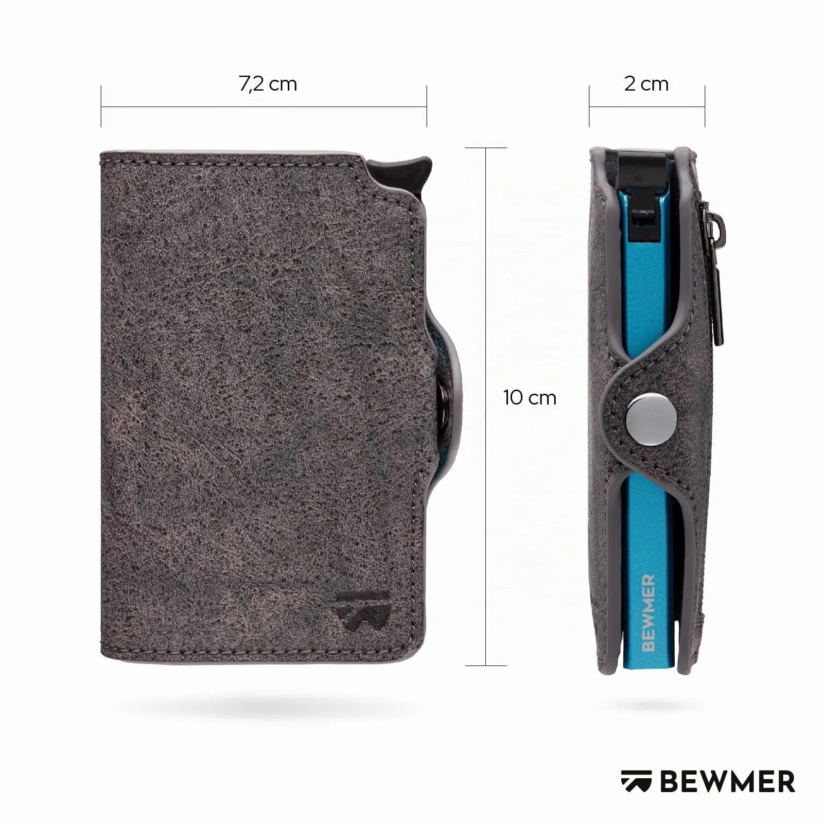 BEWMER Porta Carte di Credito 1 ZIP Schermato con RFID Protection e Fermasoldi in Carbon Fiber - Grigio - immagine 5