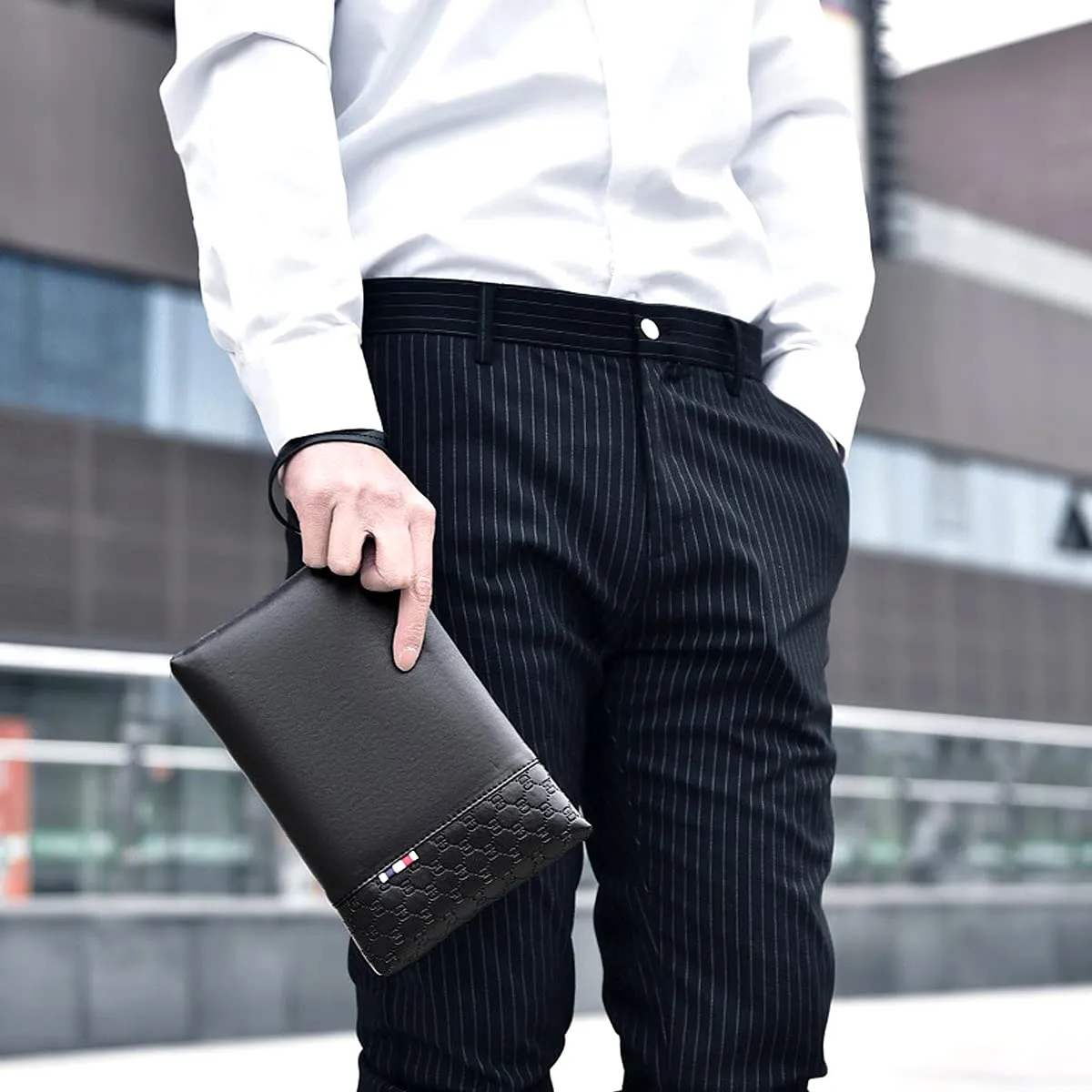 A-QMZL Pochette Borsello Uomo a Mano da Polso in Pelle Nero - immagine 2