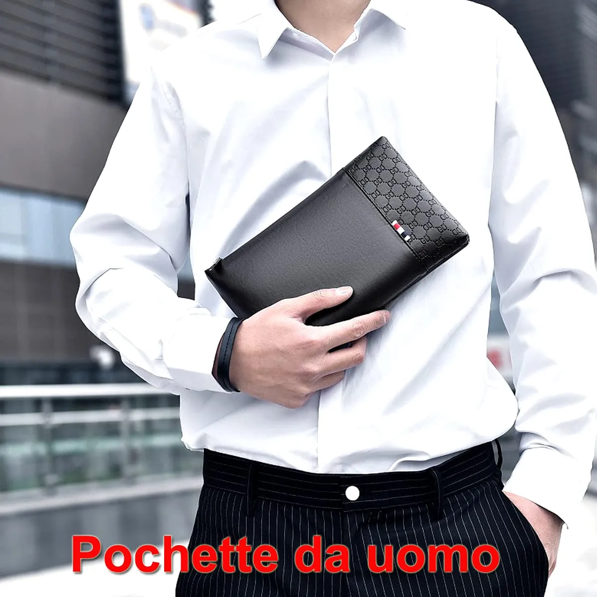 A-QMZL Pochette Borsello Uomo a Mano da Polso in Pelle Nero - immagine 3