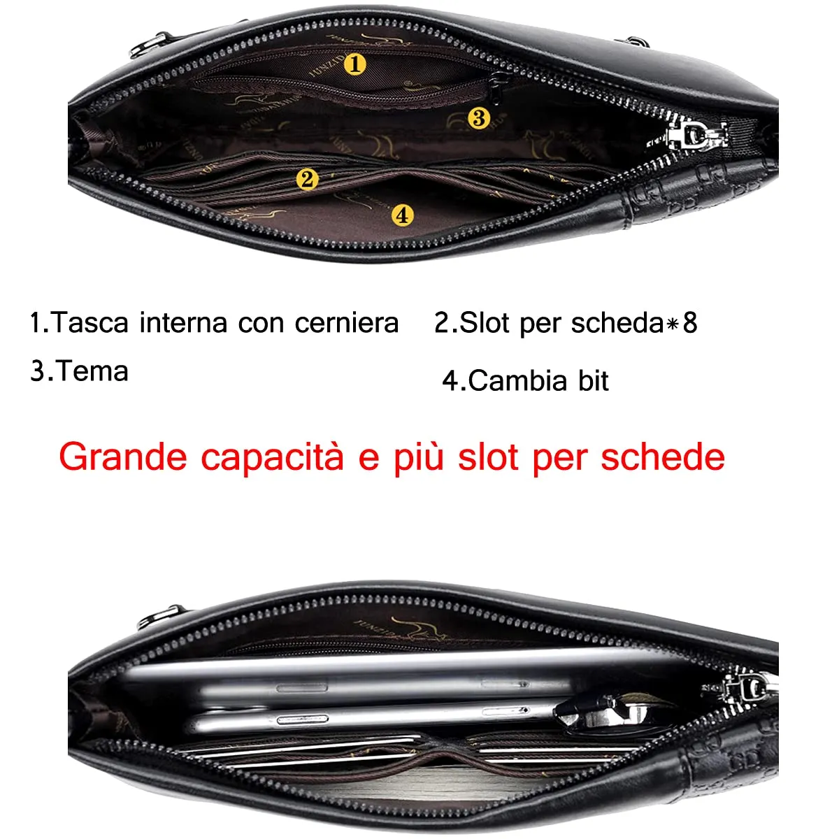 A-QMZL Pochette Borsello Uomo a Mano da Polso in Pelle Nero - immagine 5