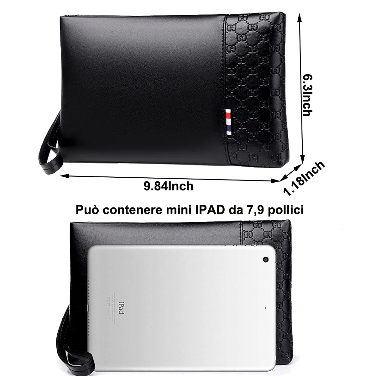 A-QMZL Pochette Borsello Uomo a Mano da Polso in Pelle Nero - immagine 6