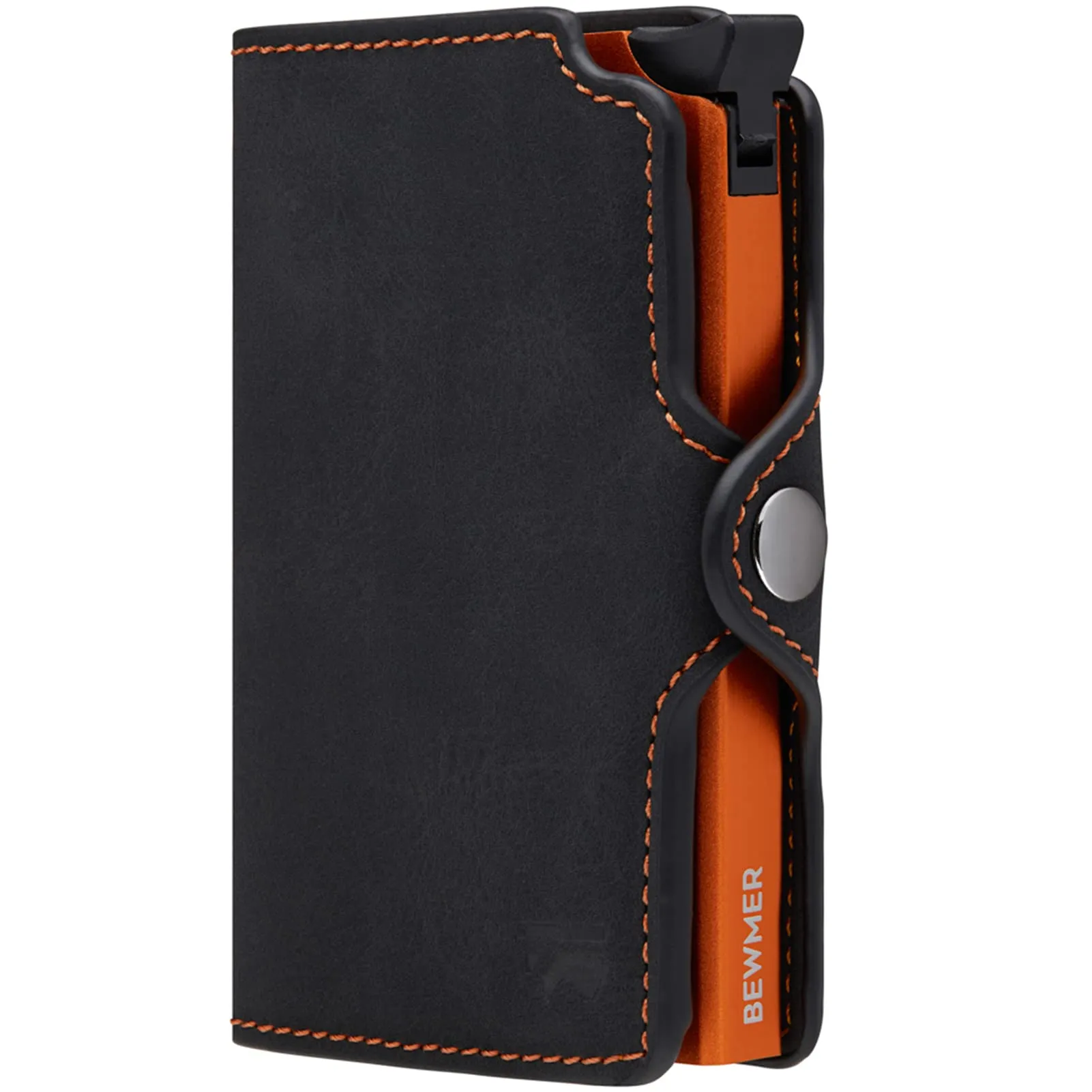 BEWMER Portafoglio Slim con Protezione RFID e Fermasoldi in Carbon Fiber - Nero e Arancione, Senza Zip - immagine 1