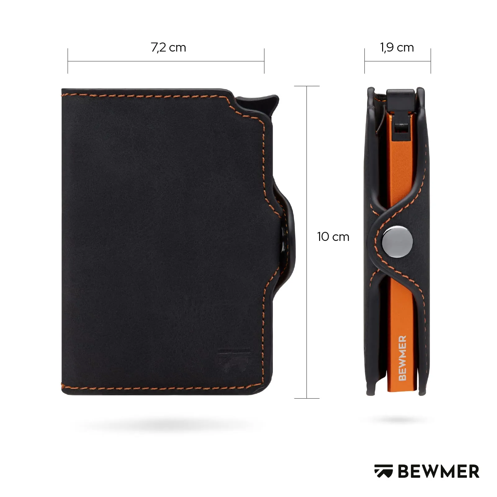 BEWMER Portafoglio Slim con Protezione RFID e Fermasoldi in Carbon Fiber - Nero e Arancione, Senza Zip - immagine 5