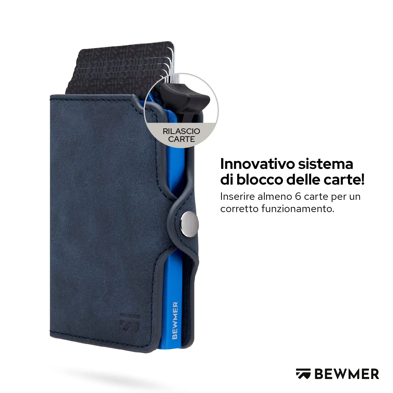 BEWMER Porta Carte di Credito 1 Zip Schermato, Portafoglio Slim con Protezione RFID e Fermasoldi in Carbon Fiber, Blu - immagine 2