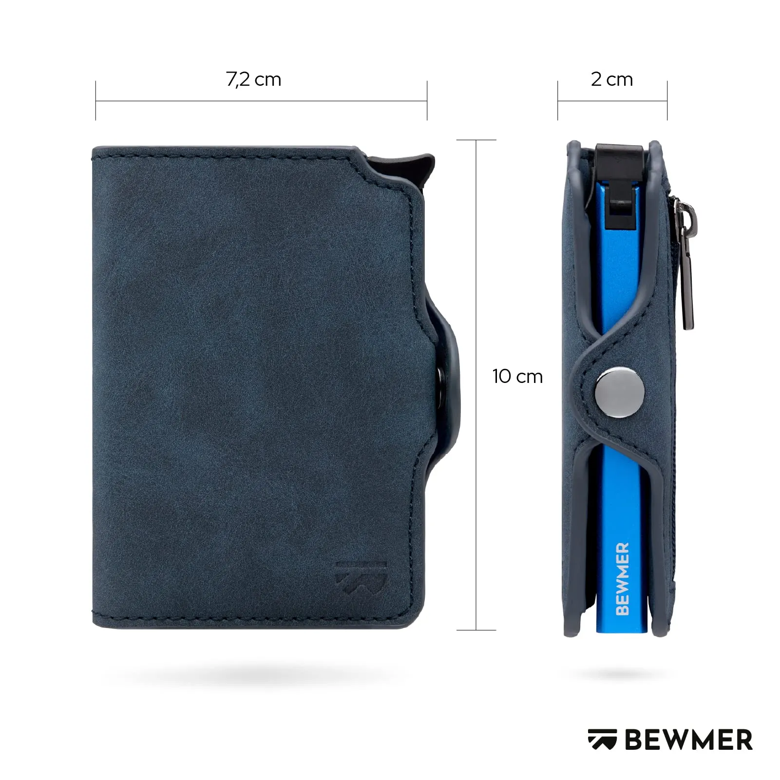 BEWMER Porta Carte di Credito 1 Zip Schermato, Portafoglio Slim con Protezione RFID e Fermasoldi in Carbon Fiber, Blu - immagine 5