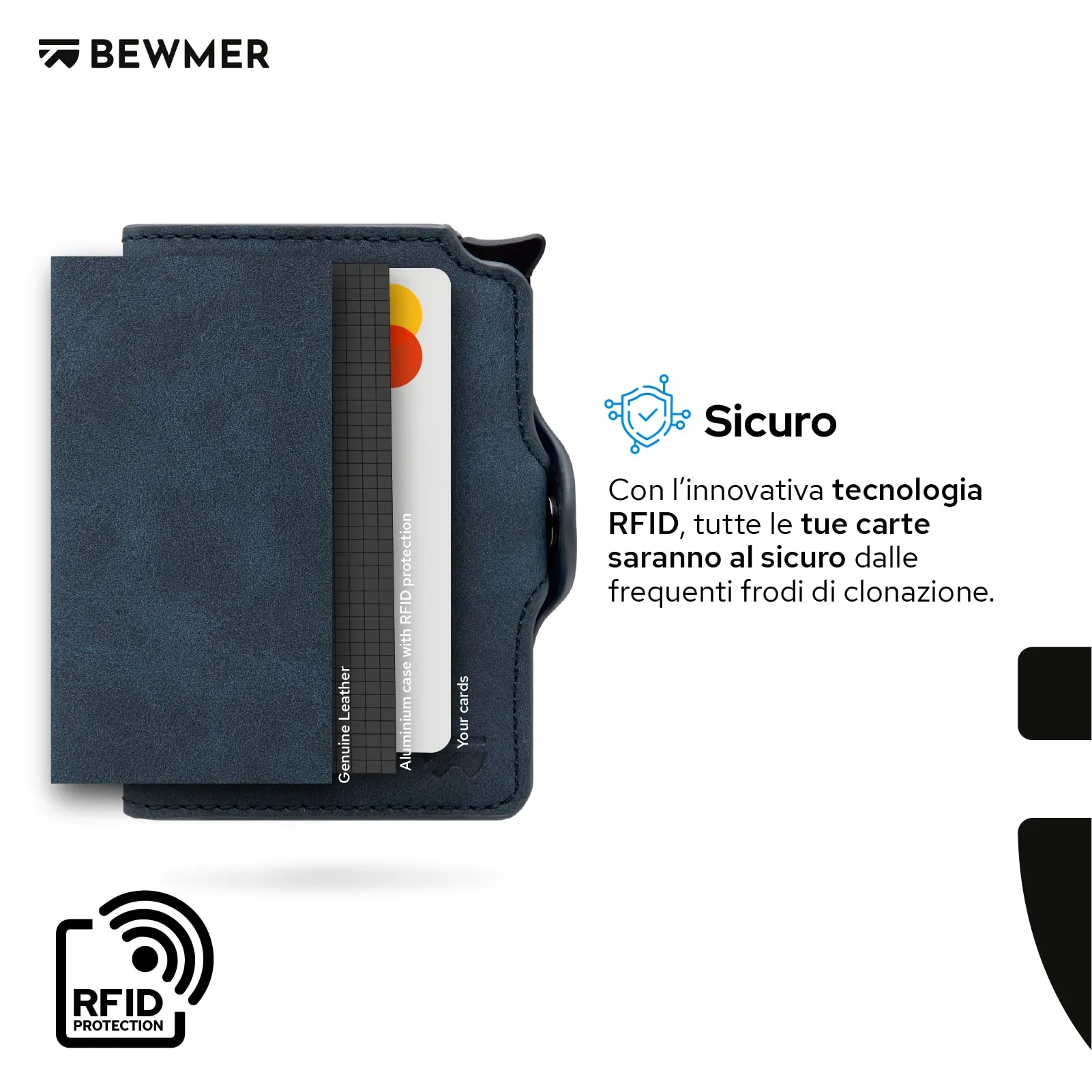 BEWMER Porta Carte di Credito 1 Zip Schermato, Portafoglio Slim con Protezione RFID e Fermasoldi in Carbon Fiber, Blu - immagine 6