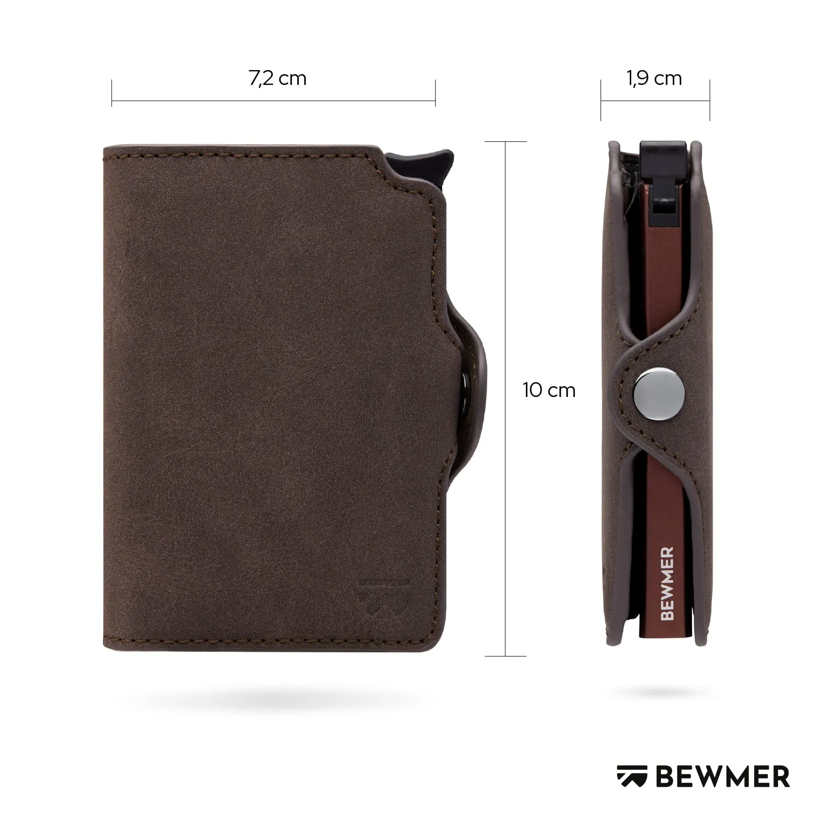 BEWMER Portafoglio Slim con Protezione RFID e Fermasoldi in Carbon Fiber, Marrone Testa di Moro, Senza Zip - immagine 5